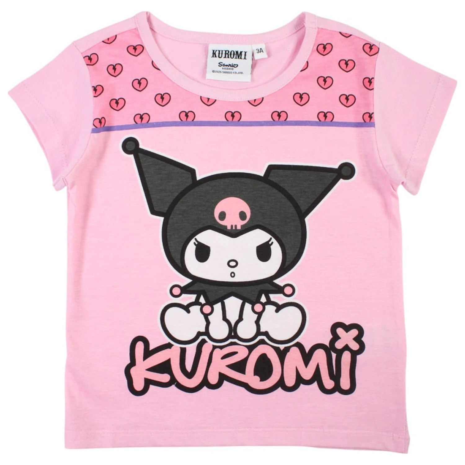 Hello Kitty Kuromi Hellrosa Kinder Kurzarm T-Shirt Oberteil Produktfoto