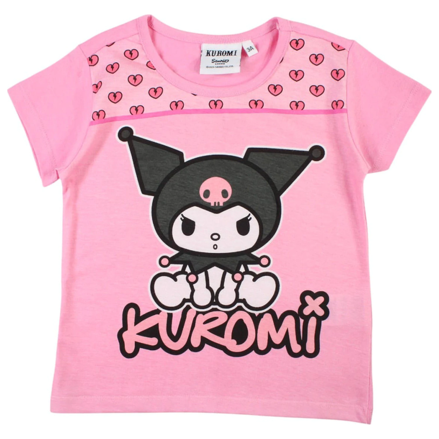 Hello Kitty Kuromi Pink Kinder kurzärmeliges T-Shirt, Oberteil Produktfoto