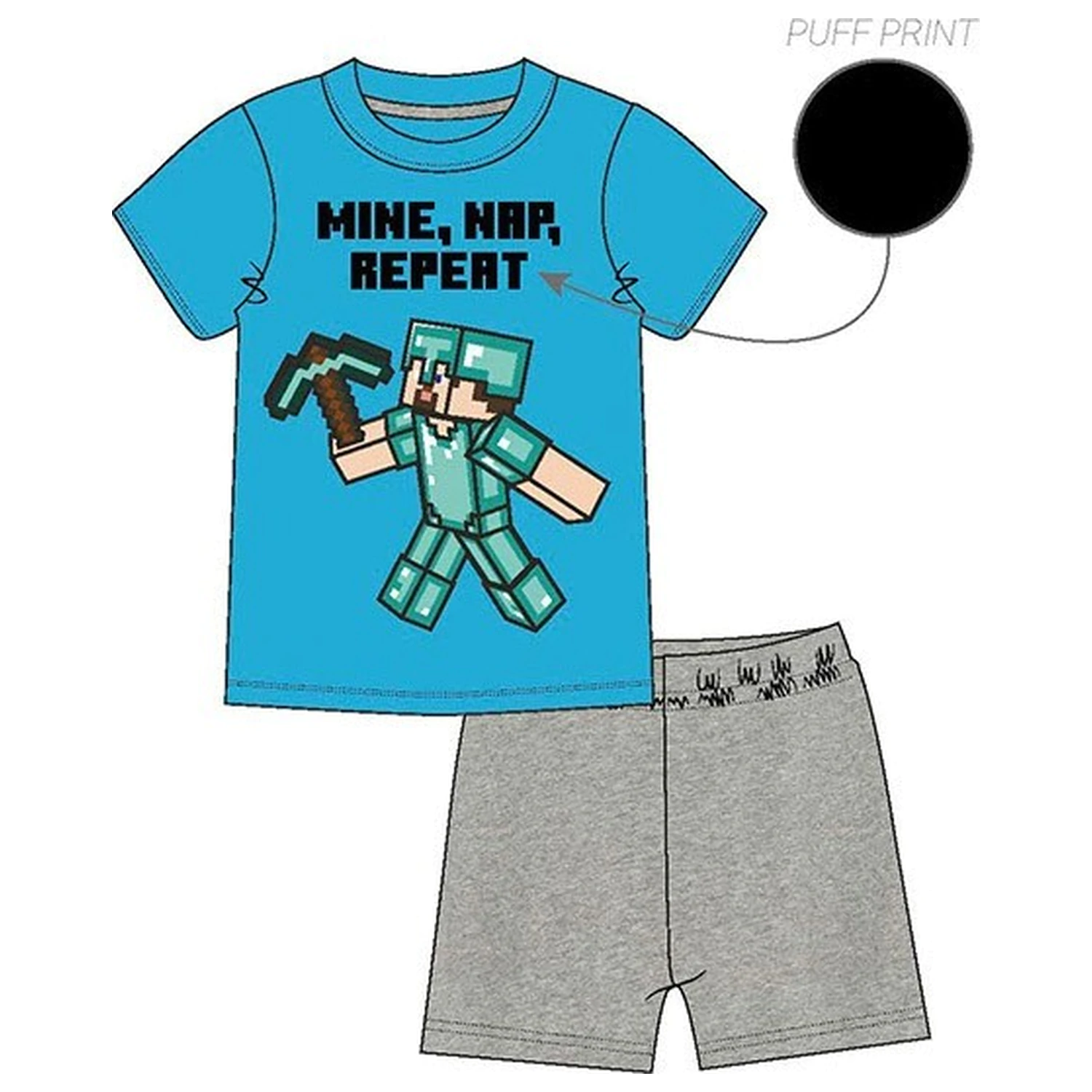 Minecraft Mine Day Repeat Kinder Kurzer Schlafanzug Produktfoto