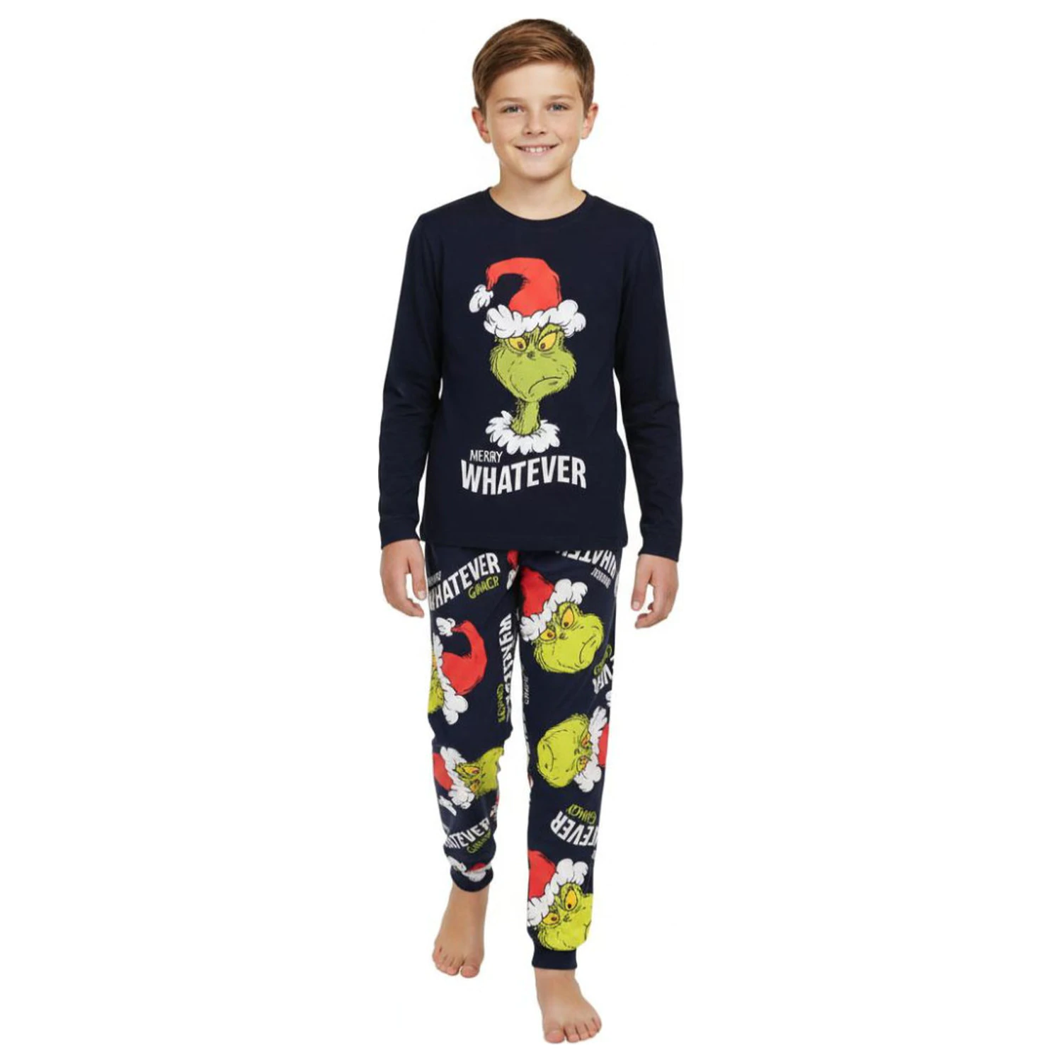The Grinch Merry Whatever Blau Kinder Lange Pyjamas Produktfoto
