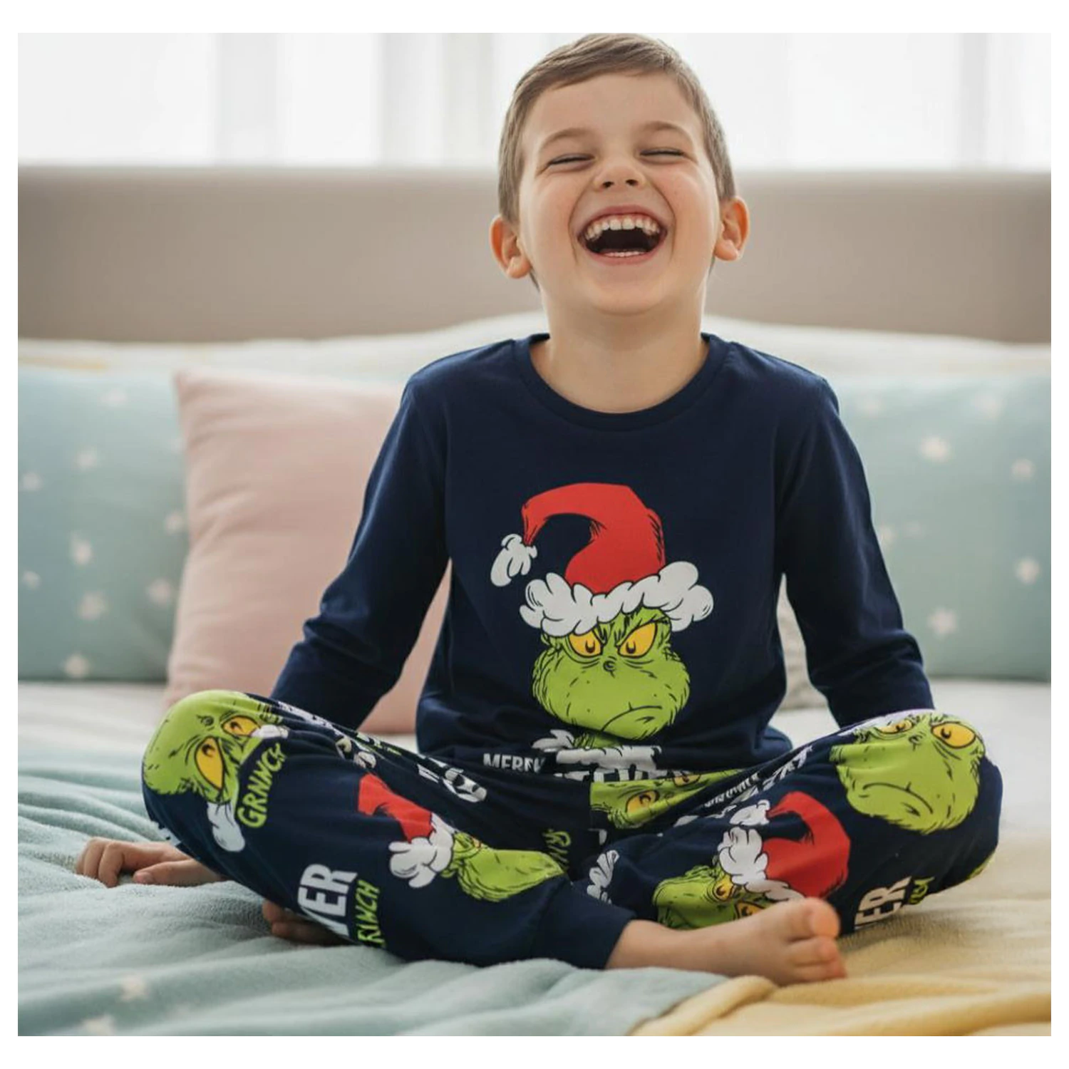 The Grinch Merry Whatever Blau Kinder Lange Pyjamas Produktfoto