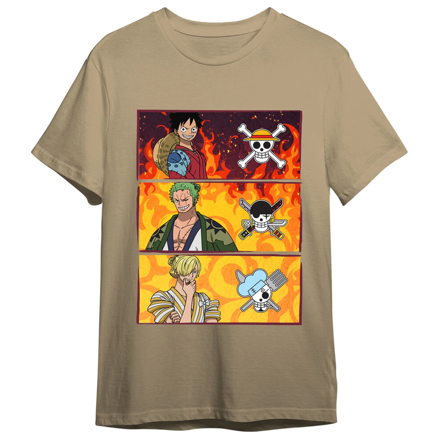 One Piece Monkey D. Luffy, Roronoa Zoro & Sanji Erwachsenen T-Shirt Produktfoto