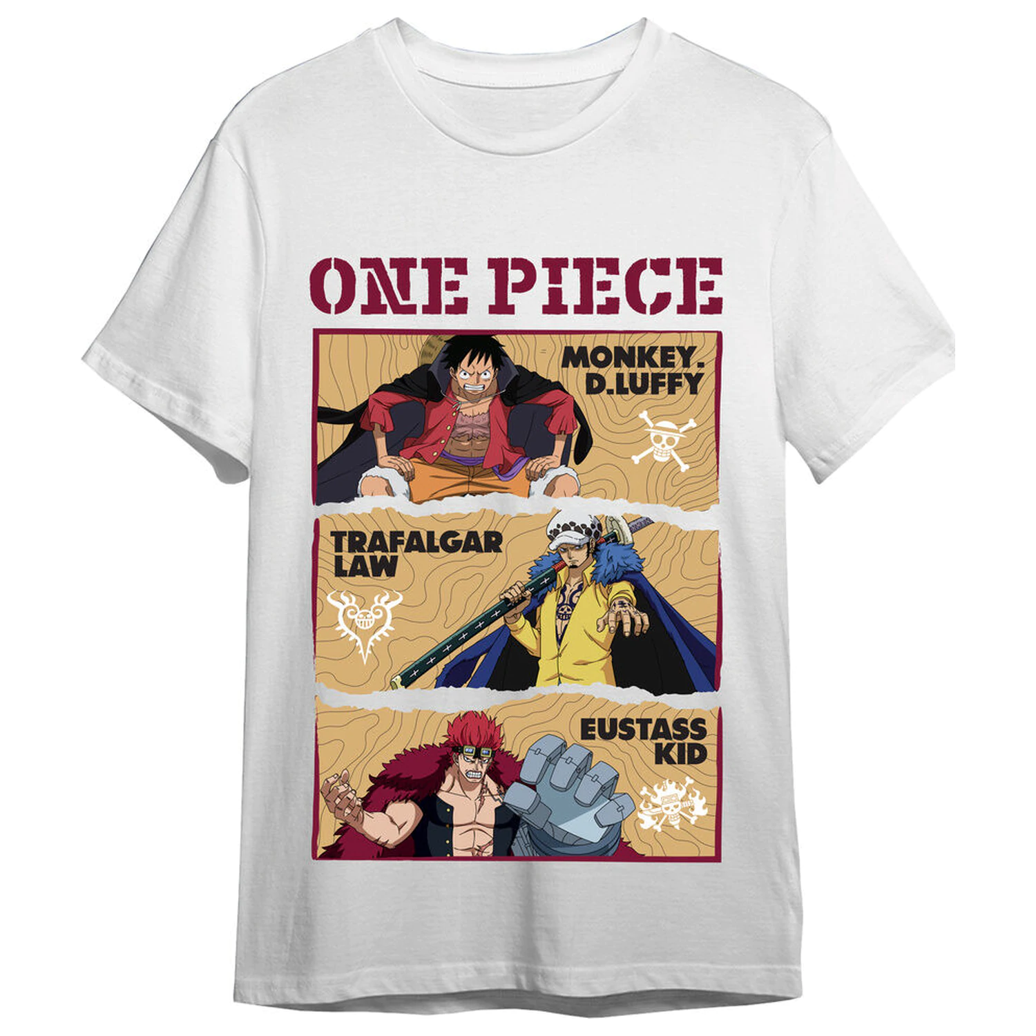 One Piece Monkey D. Luffy, Trafalgar Law & Eustass Kid Erwachsenen-T-Shirt Produktfoto