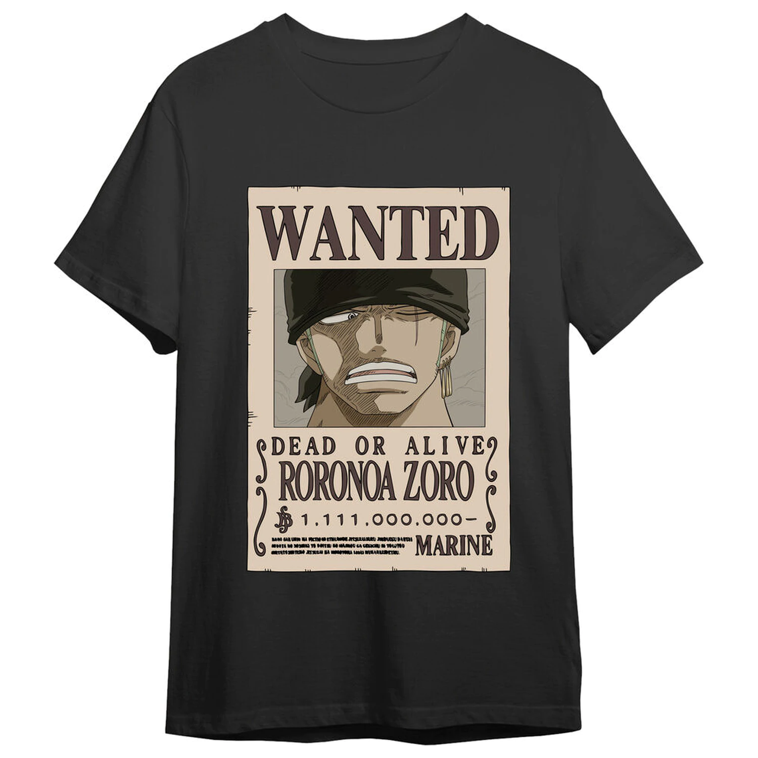 One Piece Roronoa Zoro Wanted Erwachsenen-T-Shirt Produktfoto