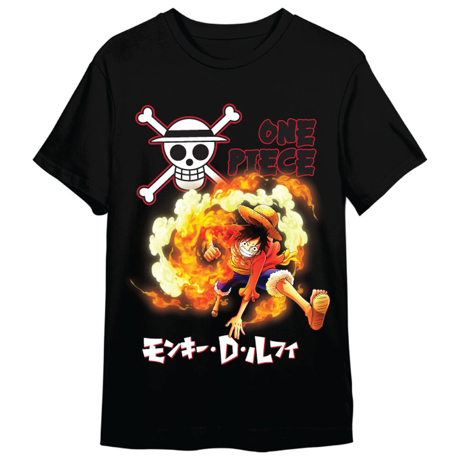 One Piece Monkey D. Luffy Attack Erwachsenen T-Shirt Produktfoto