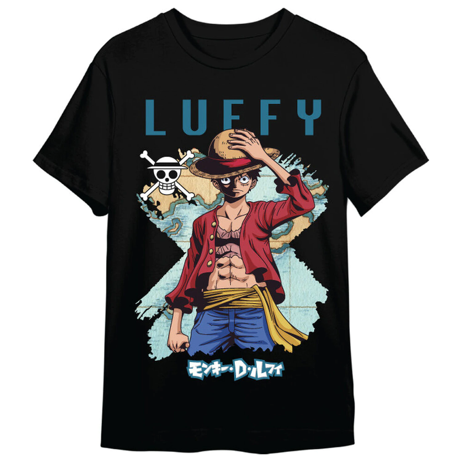 One Piece Monkey D. Luffy Karte Erwachsenen T-Shirt Produktfoto