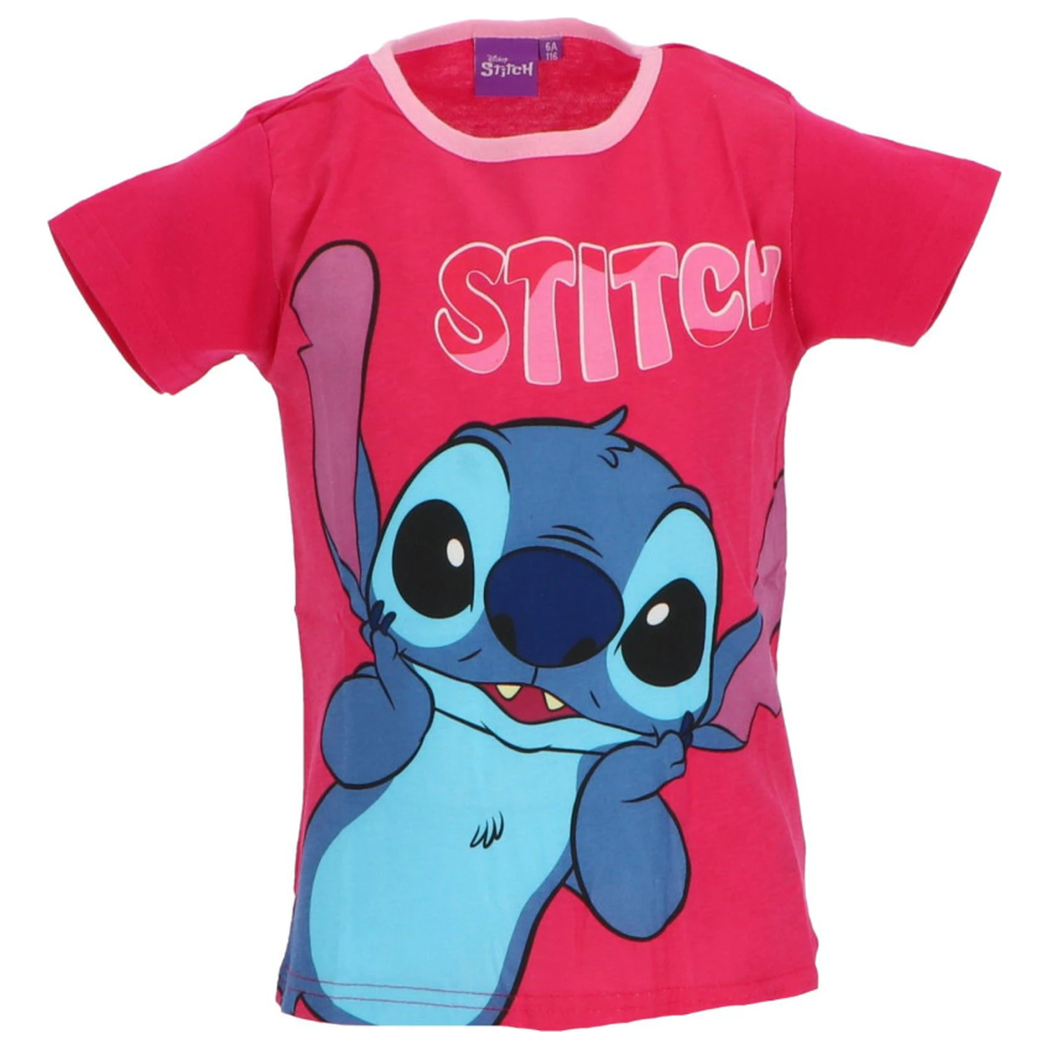 Stitch Surprised Pink Kinder Kurzarm-T-Shirt, Top Produktfoto