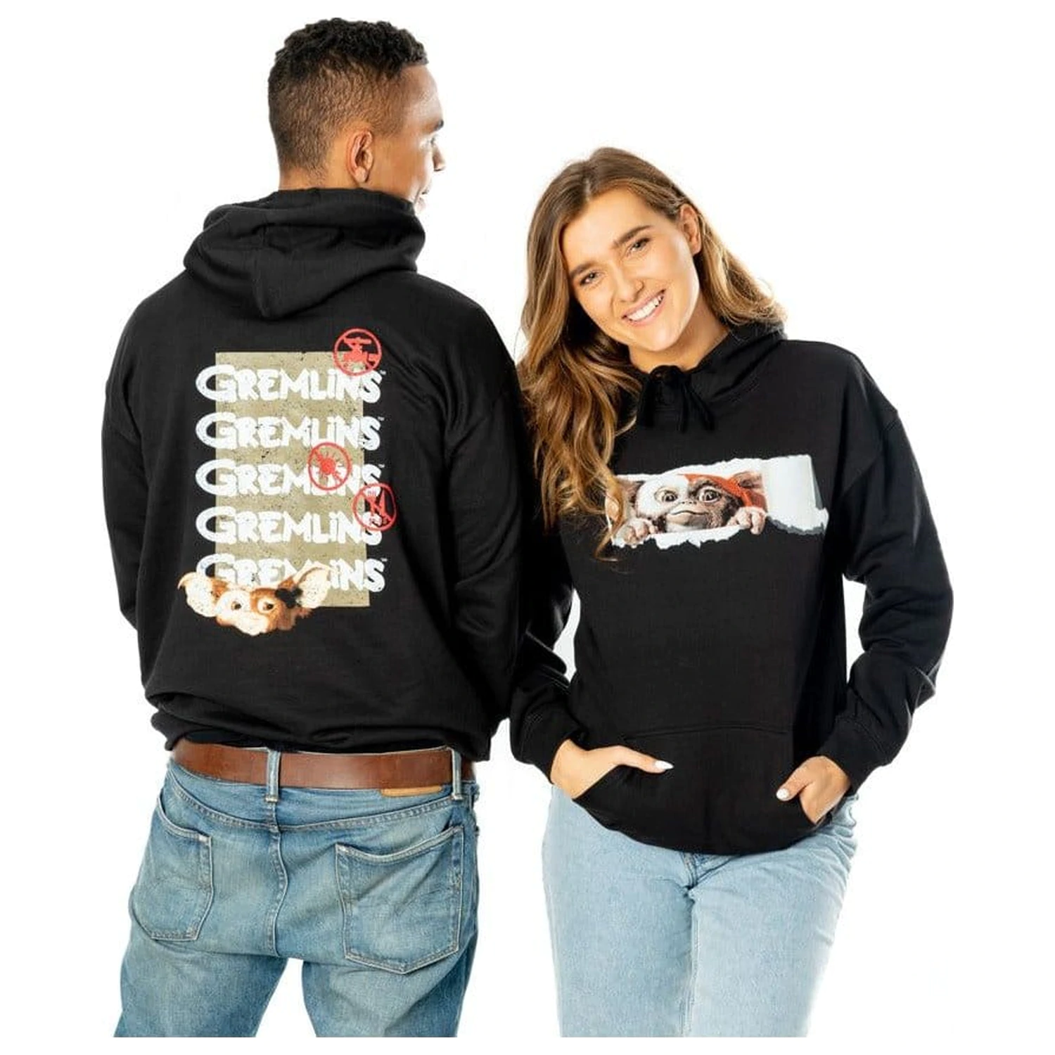 Gremlins Kapuzenpullover vorne-hinten mit Abreißetikett Produktfoto