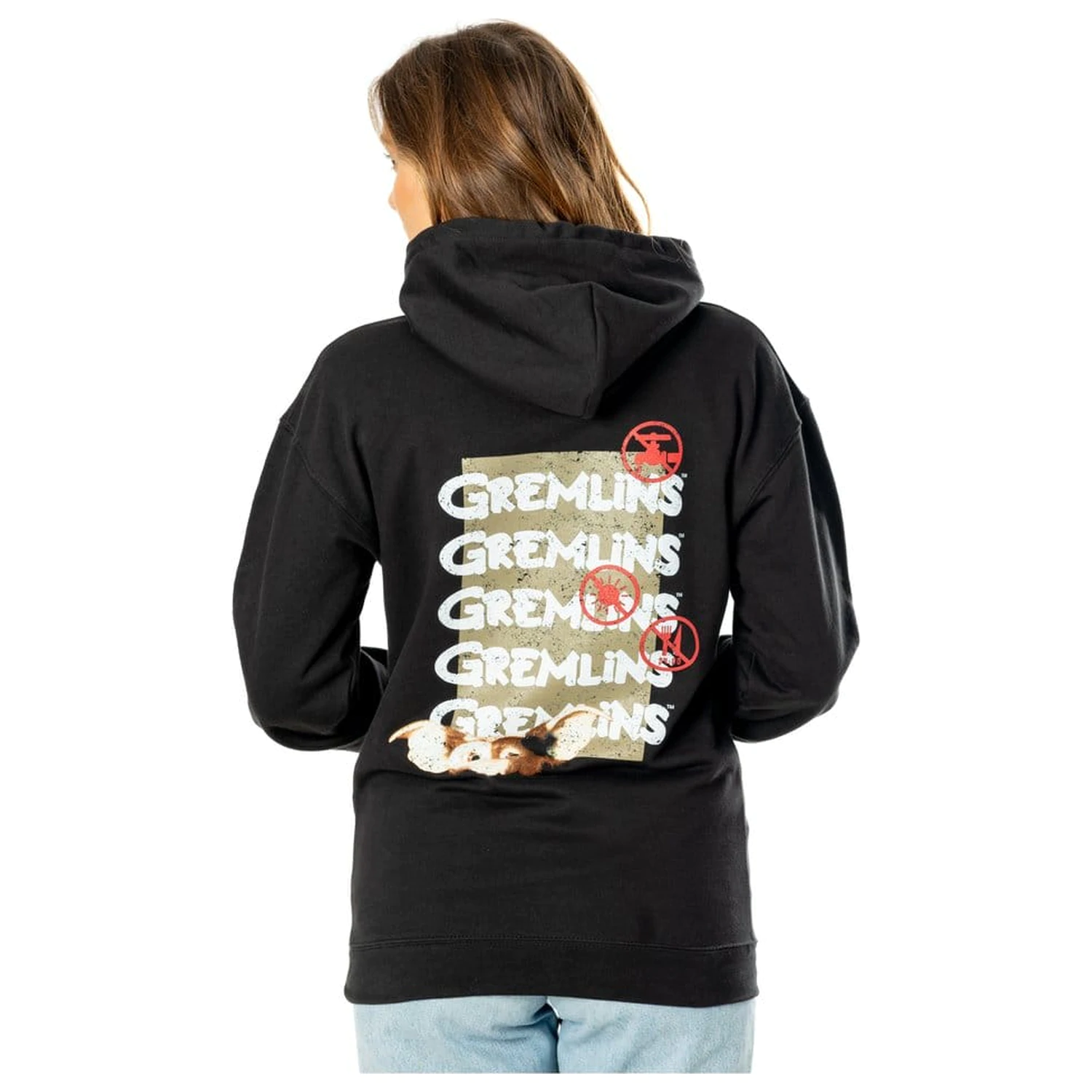 Gremlins Kapuzenpullover vorne-hinten mit Abreißetikett Produktfoto