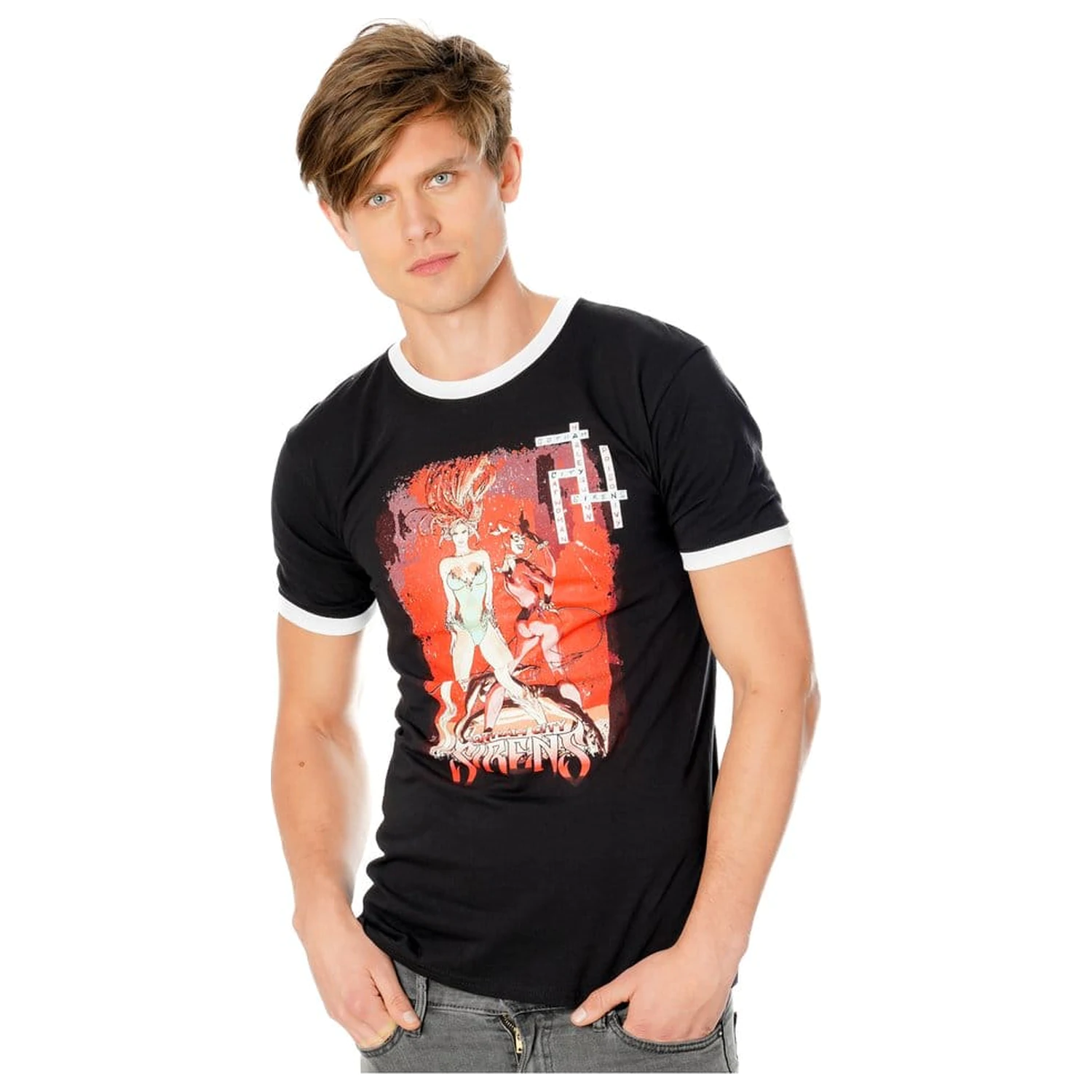 Gotham City Sirens T-Shirt Kreuzworträtsel Black Ringer Produktfoto