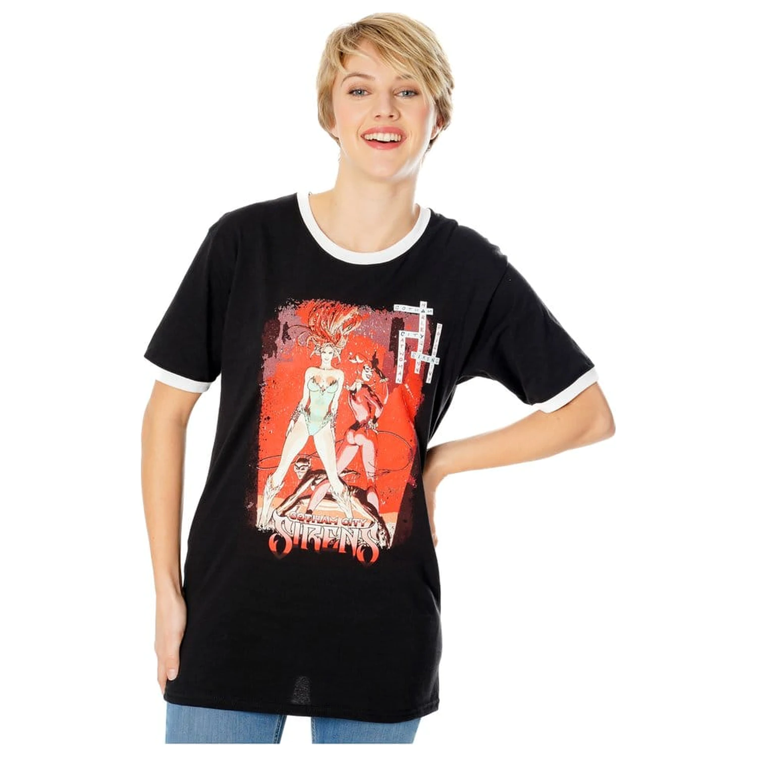 Gotham City Sirens T-Shirt Kreuzworträtsel Black Ringer Produktfoto