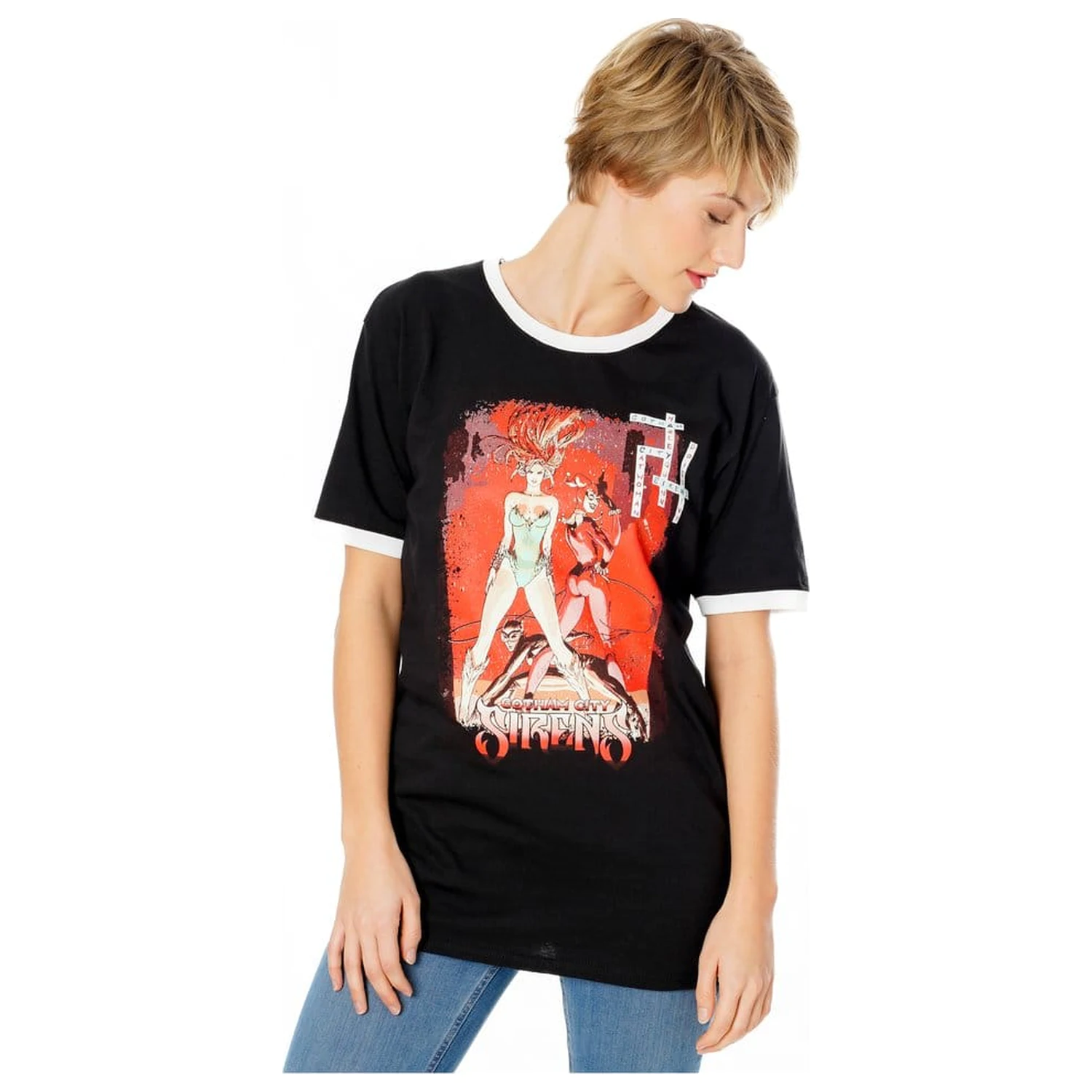 Gotham City Sirens T-Shirt Kreuzworträtsel Black Ringer Produktfoto