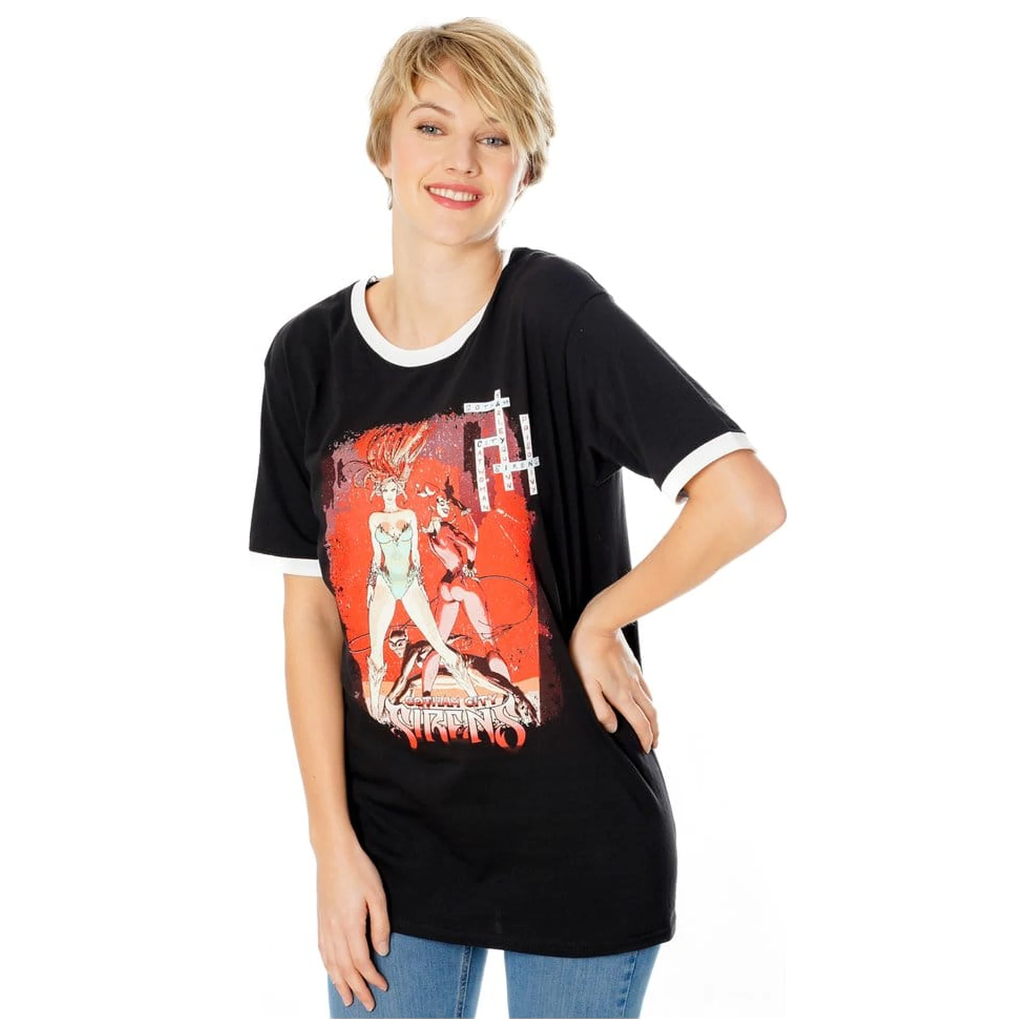 Gotham City Sirens T-Shirt Kreuzworträtsel Black Ringer Produktfoto