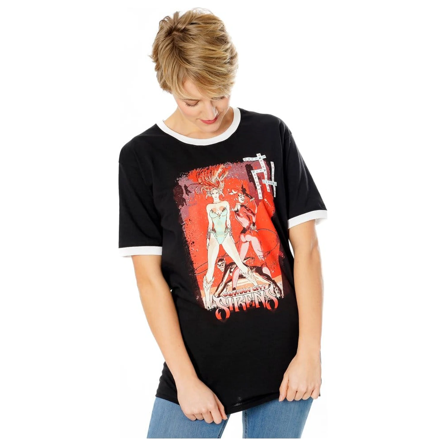Gotham City Sirens T-Shirt Kreuzworträtsel Black Ringer Produktfoto