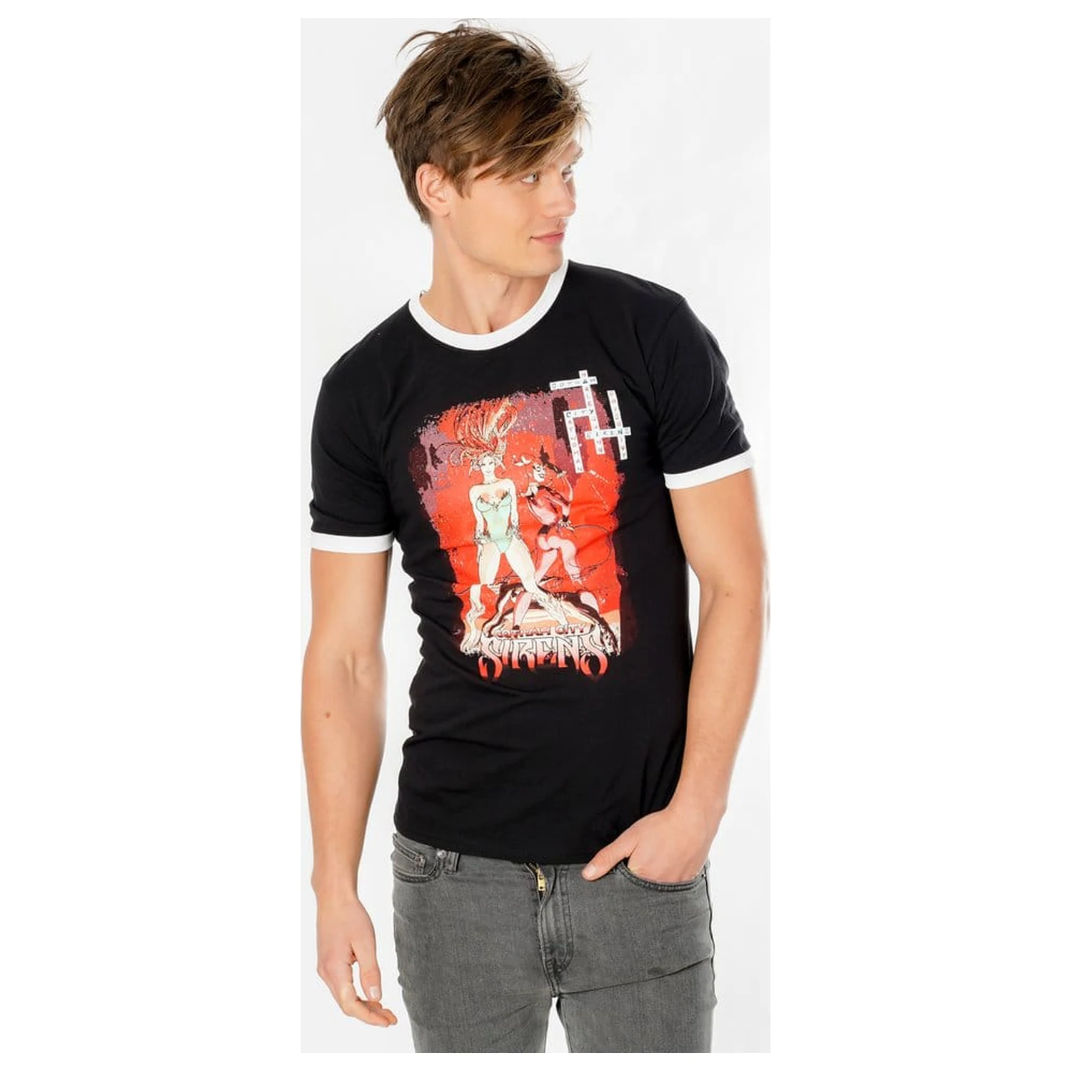 Gotham City Sirens T-Shirt Kreuzworträtsel Black Ringer Produktfoto