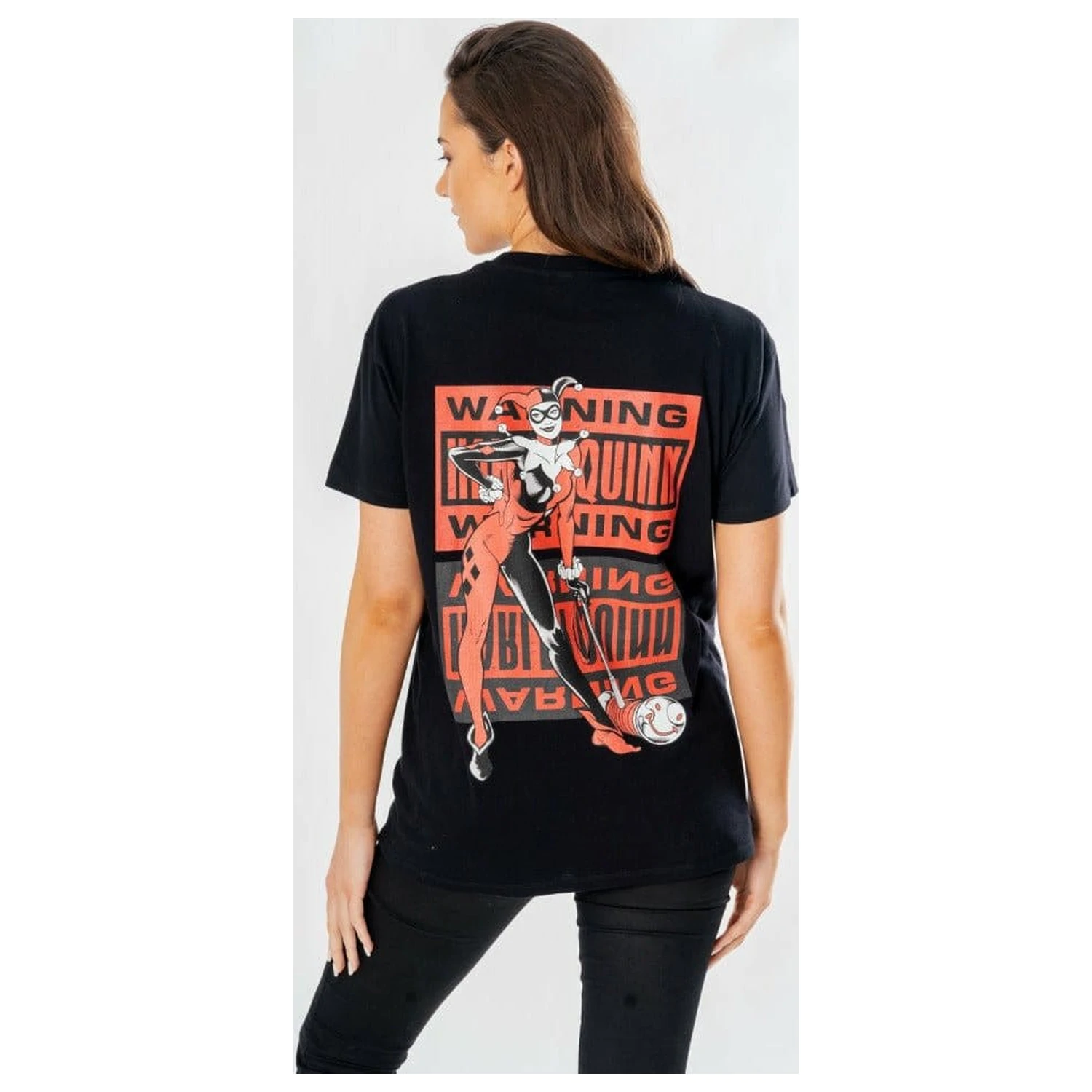 DC Comics T-Shirt Harley Quinn Front Back Warning Produktfoto