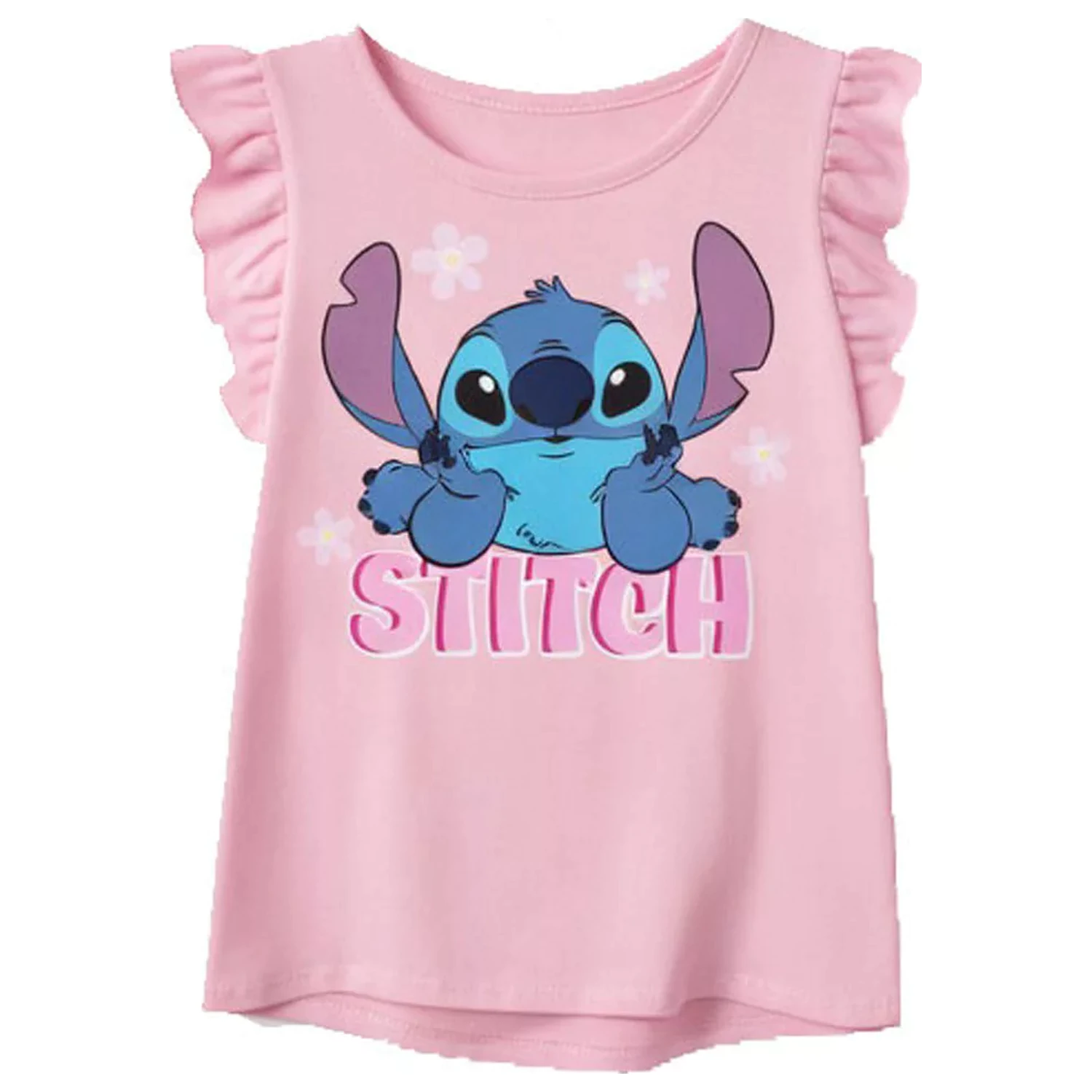 Stitch Tiny Smile Light Pink Kinder Kurzarm-T-Shirt Produktfoto