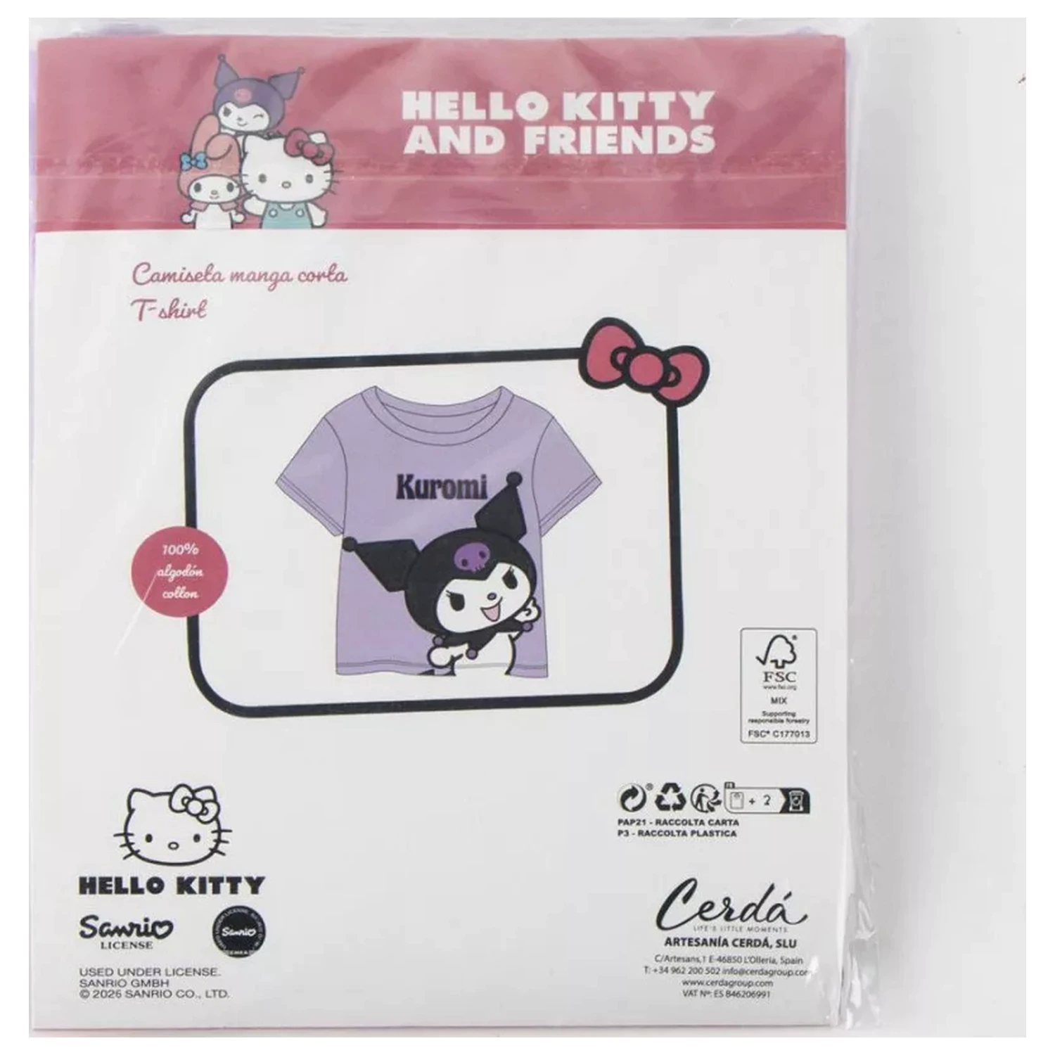 Hello Kitty Kuromi Purple Kinder Kurzarm-T-Shirt, Oberteil Produktfoto