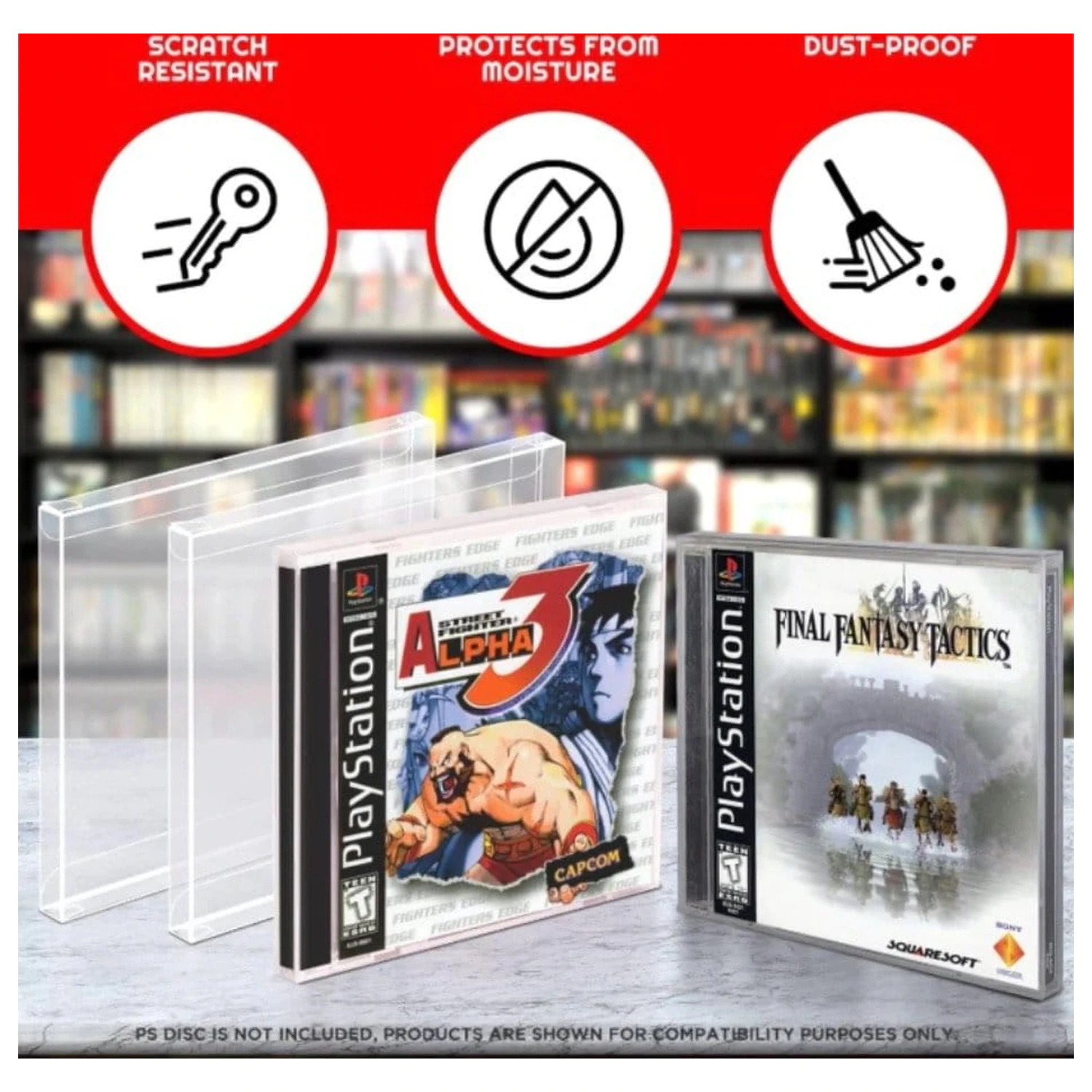 PET Schutzhüllen 25er-Pack für PS1/Einzel CD/Dreamcast (Jewel Case) Spiele Produktfoto