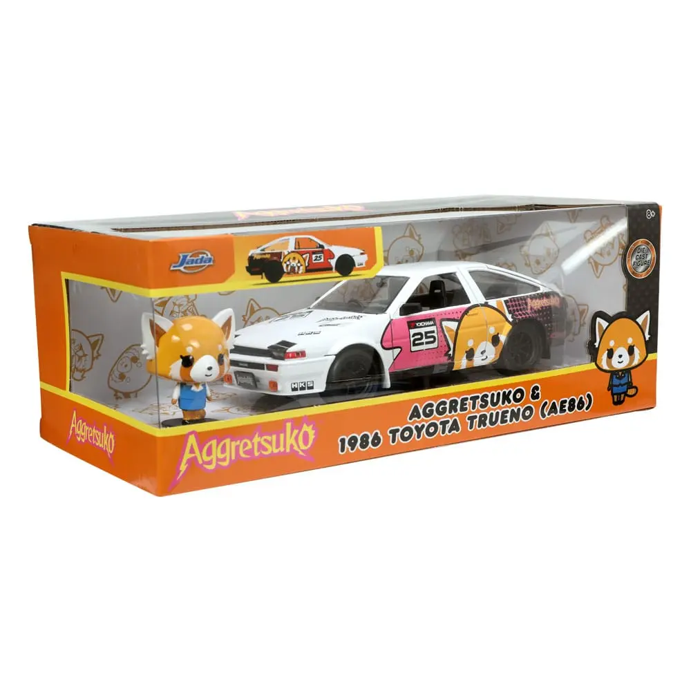Aggretsuko Hollywood Rides Diecast Model 1/24 1986 Toyota Trueno with Aggretsuko Figur Produktfoto