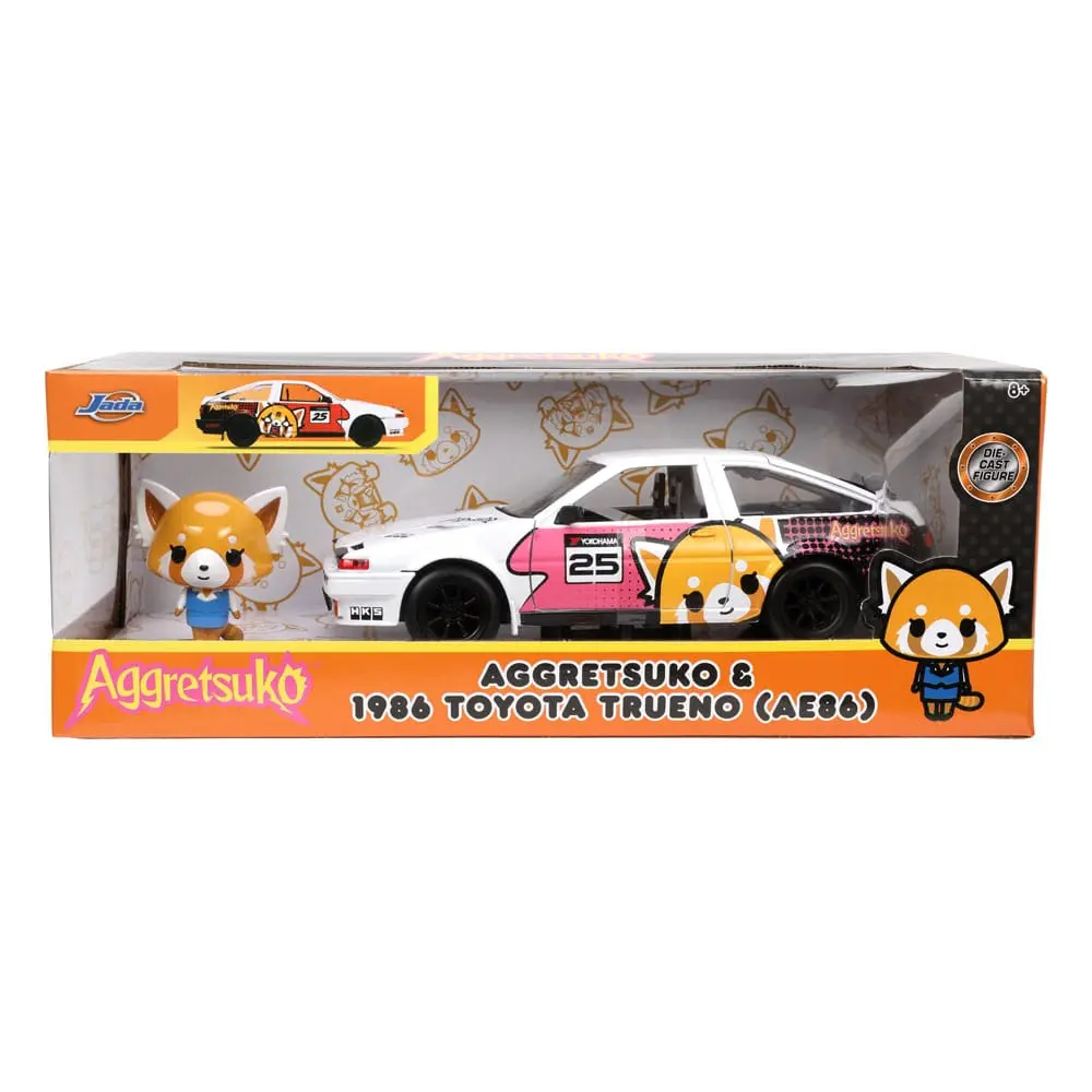 Aggretsuko Hollywood Rides Diecast Model 1/24 1986 Toyota Trueno with Aggretsuko Figur Produktfoto