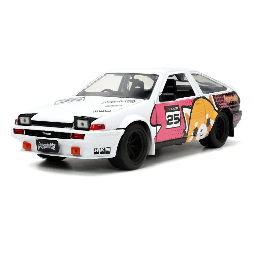 Aggretsuko Hollywood Rides Diecast Model 1/24 1986 Toyota Trueno with Aggretsuko Figur Produktfoto