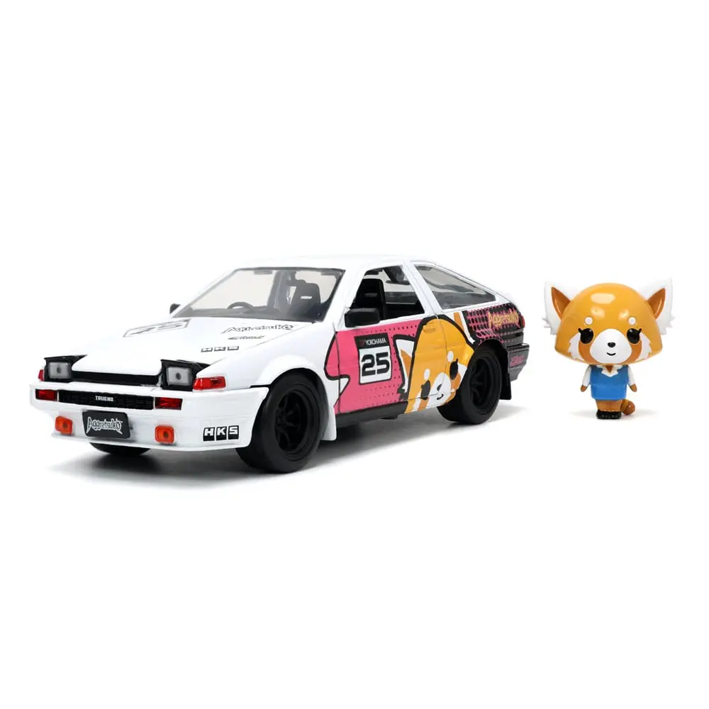 Aggretsuko Hollywood Rides Diecast Model 1/24 1986 Toyota Trueno with Aggretsuko Figur Produktfoto