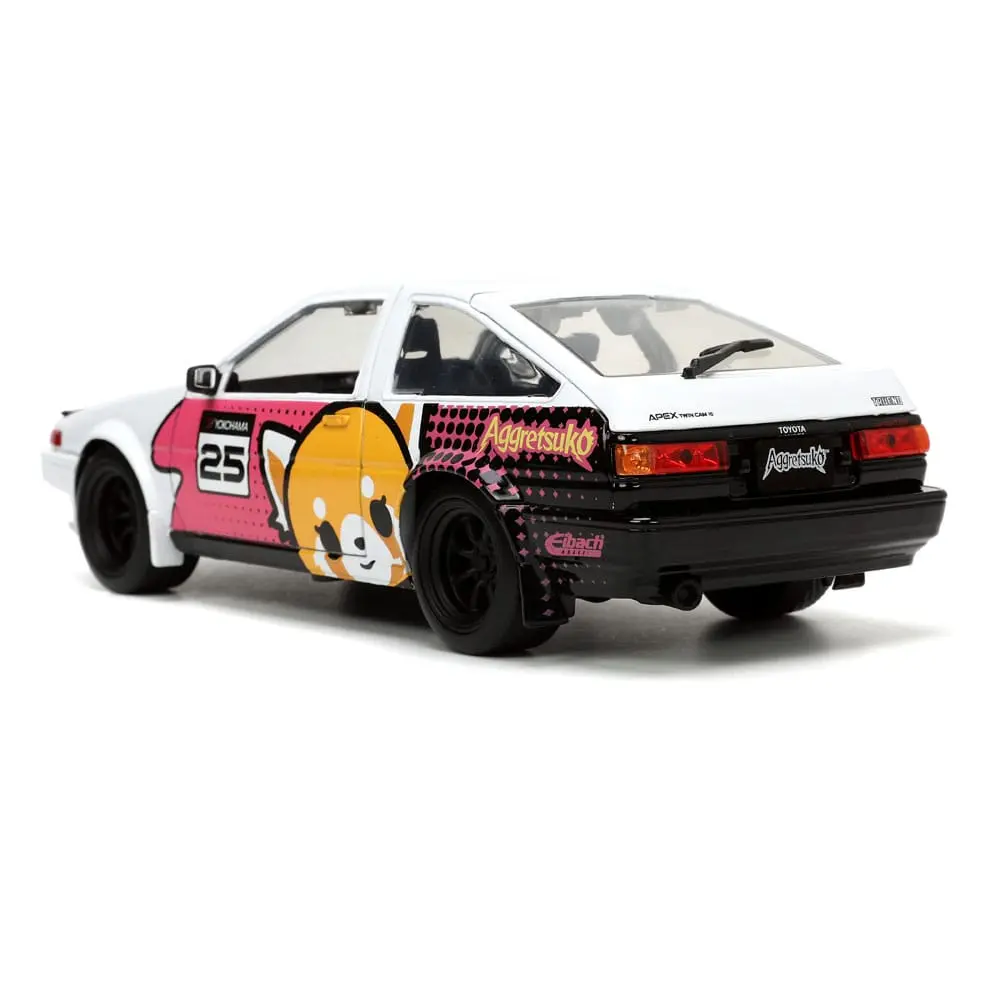 Aggretsuko Hollywood Rides Diecast Model 1/24 1986 Toyota Trueno with Aggretsuko Figur Produktfoto