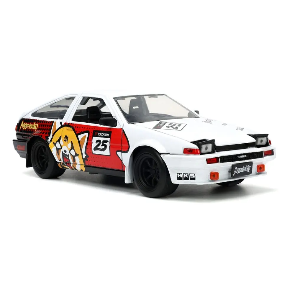 Aggretsuko Hollywood Rides Diecast Model 1/24 1986 Toyota Trueno with Aggretsuko Figur Produktfoto