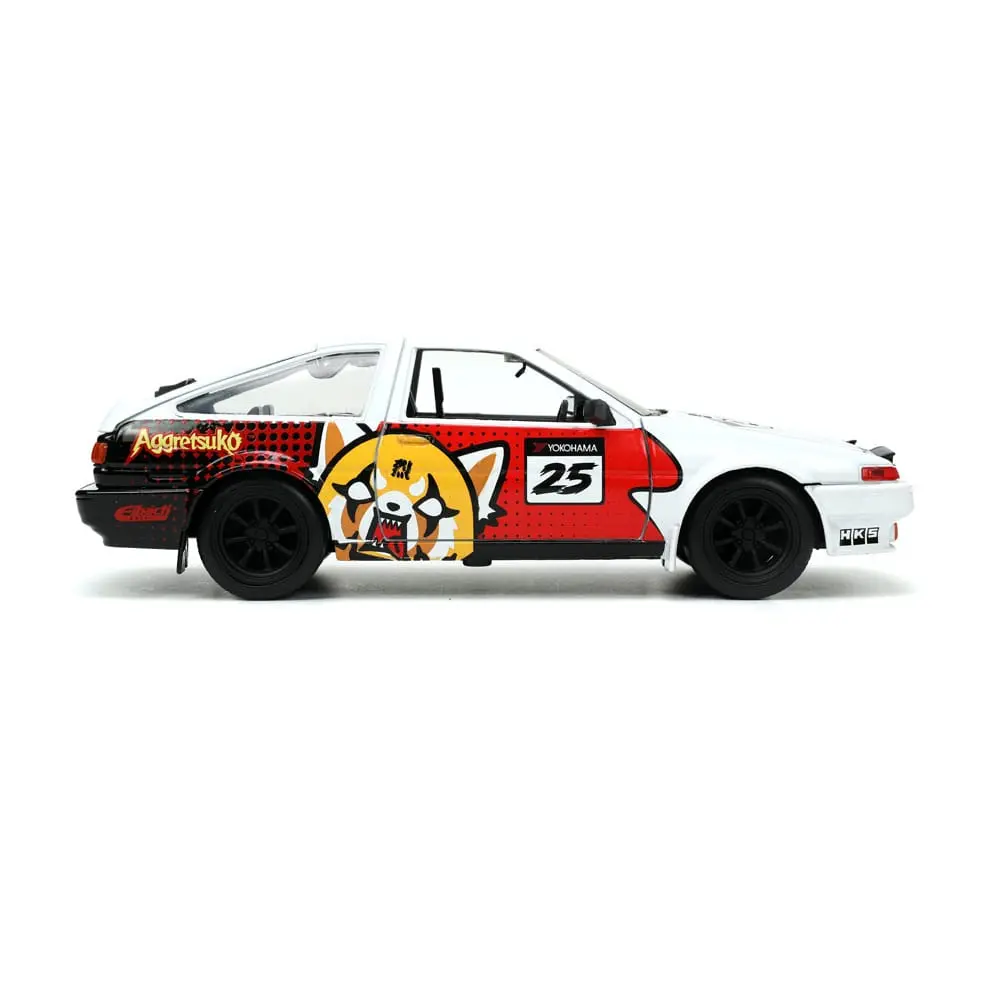 Aggretsuko Hollywood Rides Diecast Model 1/24 1986 Toyota Trueno with Aggretsuko Figur Produktfoto