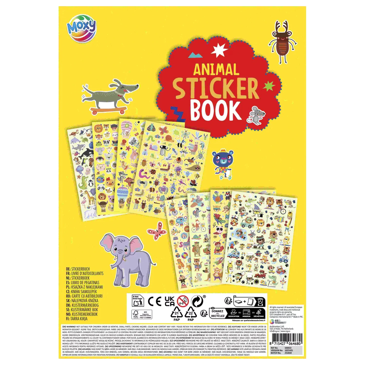 Animal gelbes Sticker Pack, 8 Blatt Produktfoto