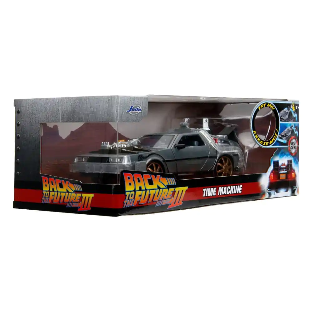 Zurück in die Zukunft III Hollywood Rides Diecast Modell 1/24 DeLorean Time Machine Railroad Wheels termékfotó