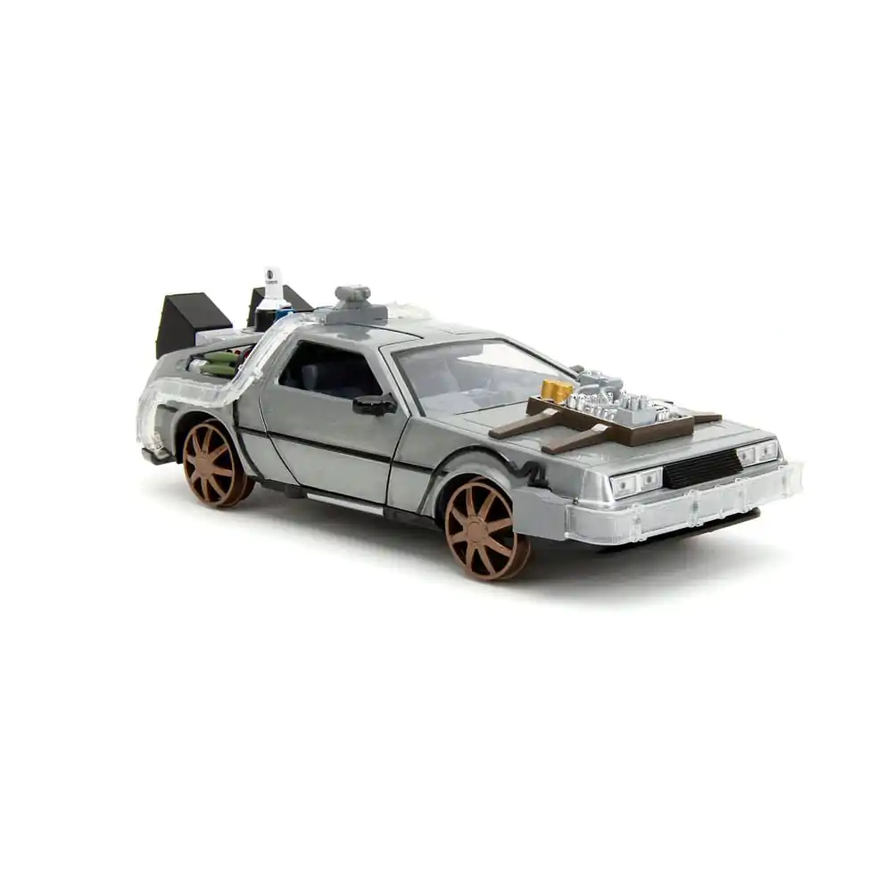 Zurück in die Zukunft III Hollywood Rides Diecast Modell 1/24 DeLorean Time Machine Railroad Wheels termékfotó