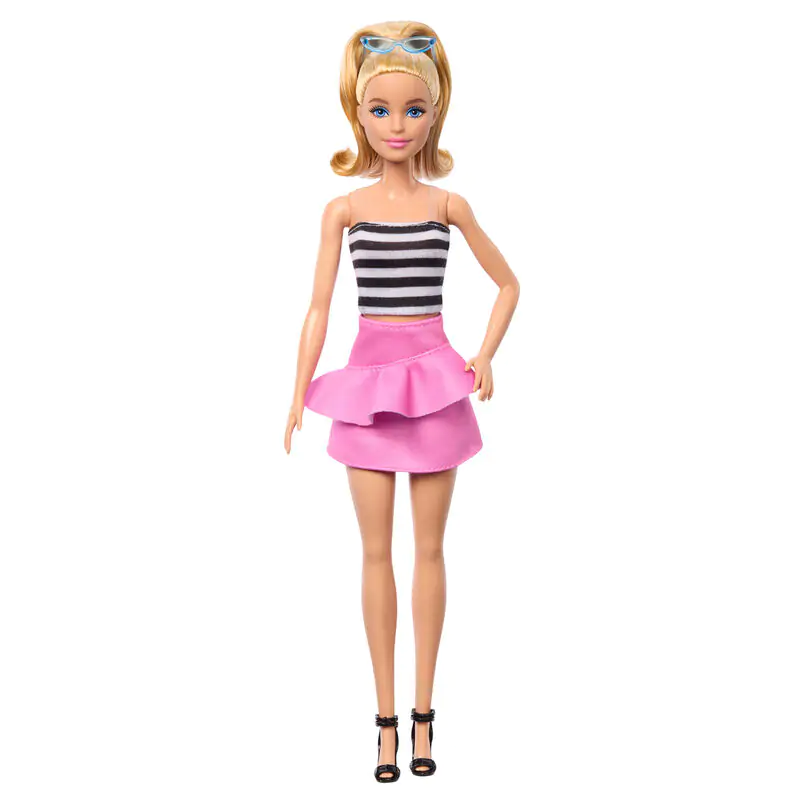 Barbie Fashionista Top Striped Pink Skirt Puppe termékfotó