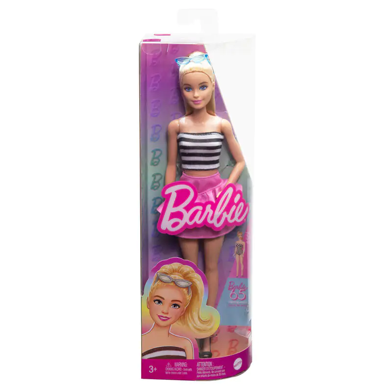Barbie Fashionista Top Striped Pink Skirt Puppe termékfotó