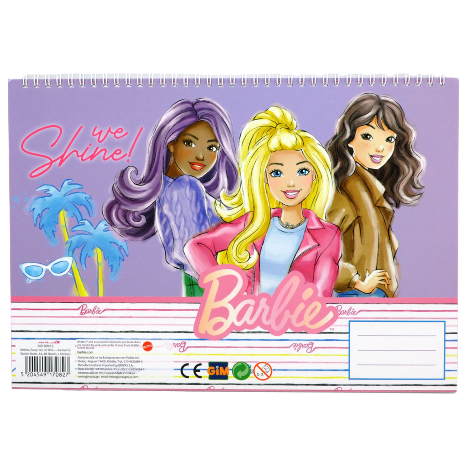 Barbie Paints A/4 Spiral Skizzenbuch 40 Blatt mit Stickern Produktfoto