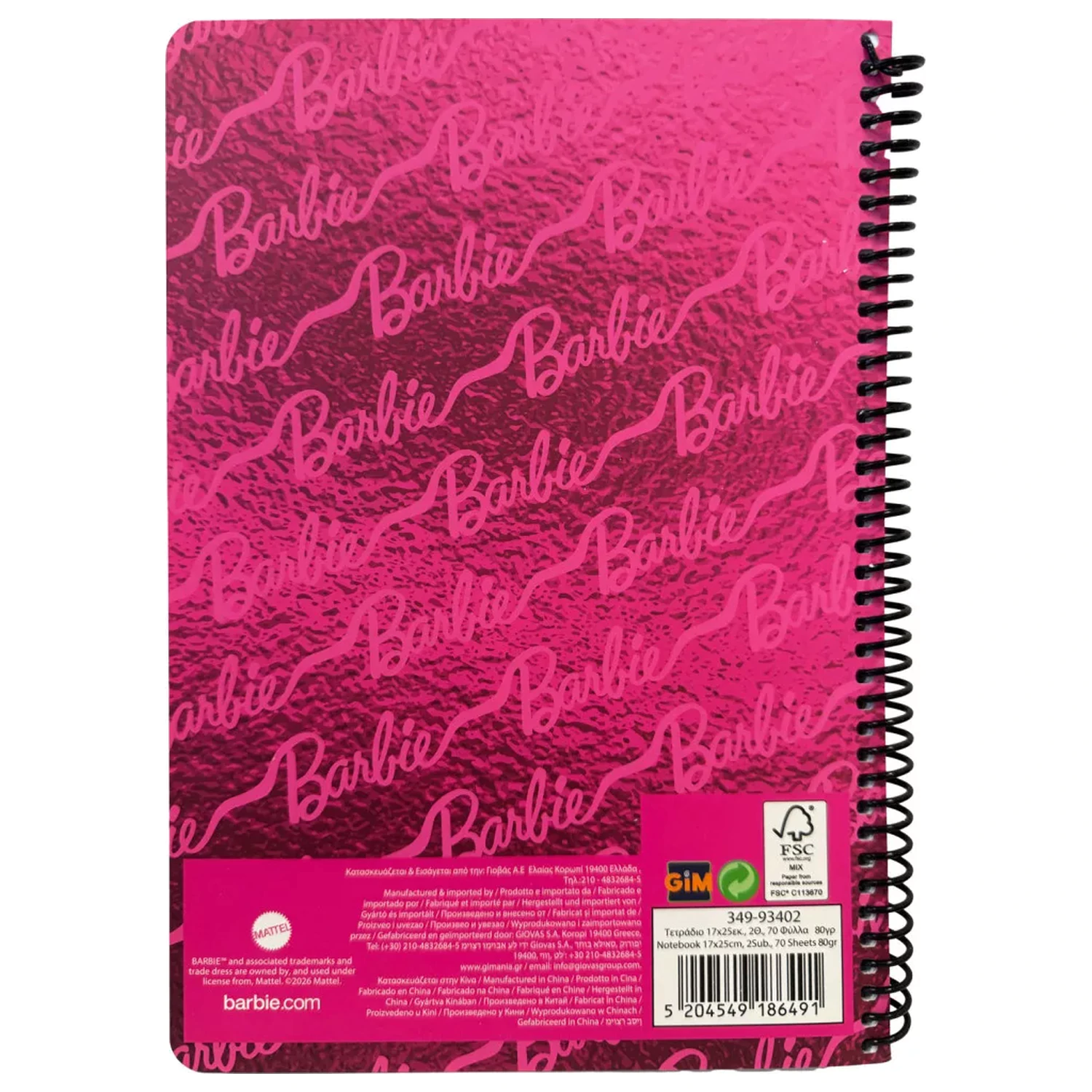 Barbie Pink B/5 liniertes Spiralnotizbuch, 70 Blätter Produktfoto