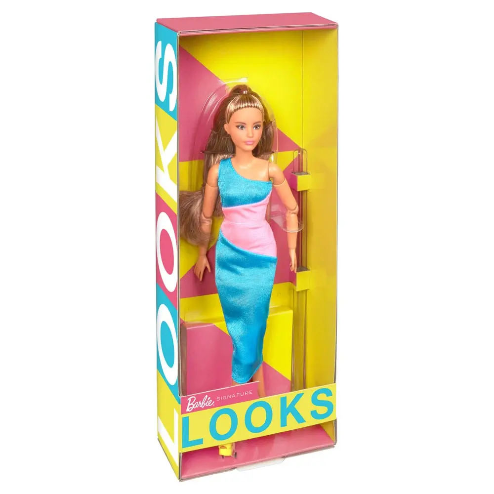 Barbie Signature Barbie Looks Puppe Model #15 Brunette Ponytail, Turquoise/Pink Dress Produktfoto