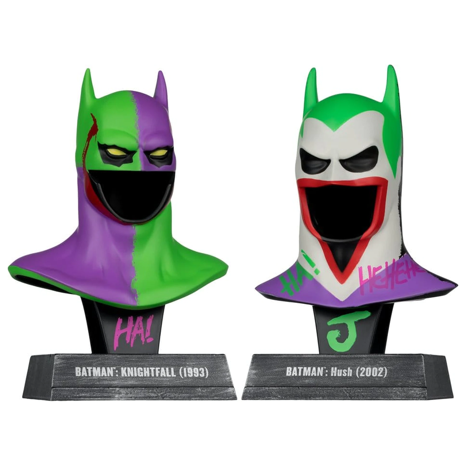 Batman DC Direct Mini Replika 1/3 Doppelpack Batman Cowls Hush & Knightfall (Jokerized) (Gold Label) 18 cm Produktfoto