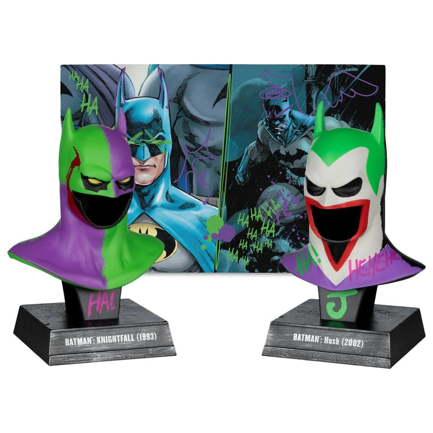Batman DC Direct Mini Replika 1/3 Doppelpack Batman Cowls Hush & Knightfall (Jokerized) (Gold Label) 18 cm Produktfoto