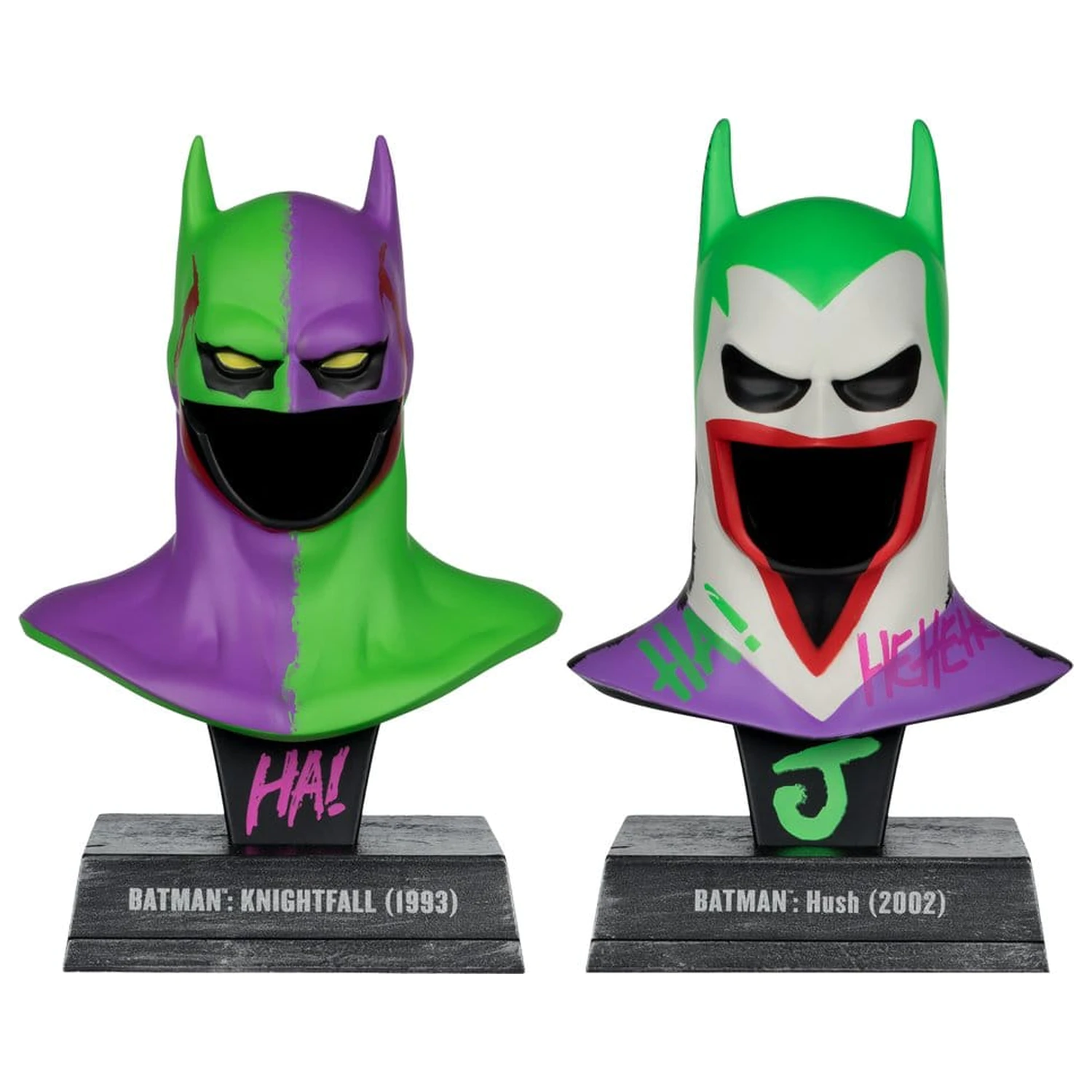 Batman DC Direct Mini Replika 1/3 Doppelpack Batman Cowls Hush & Knightfall (Jokerized) (Gold Label) 18 cm Produktfoto