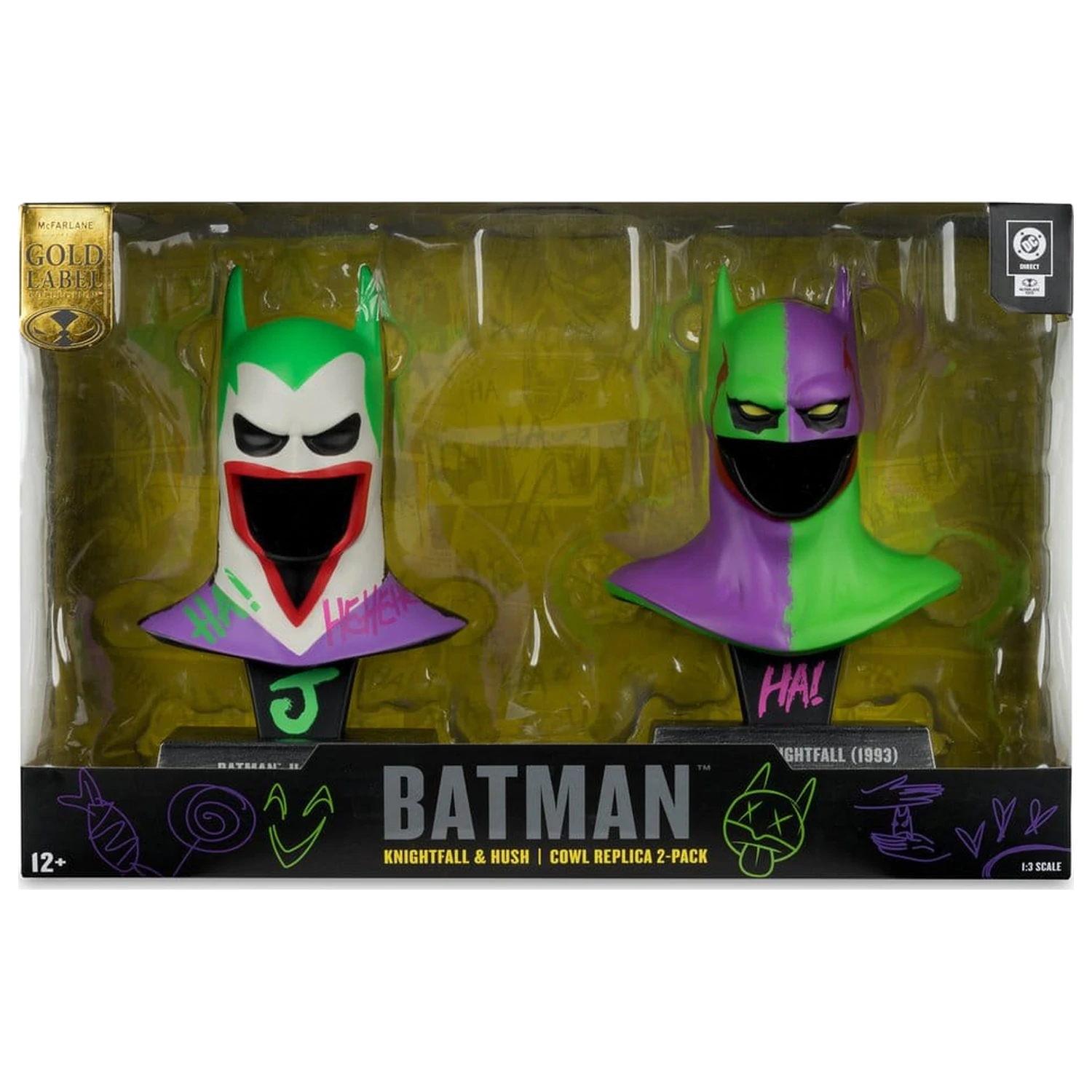 Batman DC Direct Mini Replika 1/3 Doppelpack Batman Cowls Hush & Knightfall (Jokerized) (Gold Label) 18 cm Produktfoto