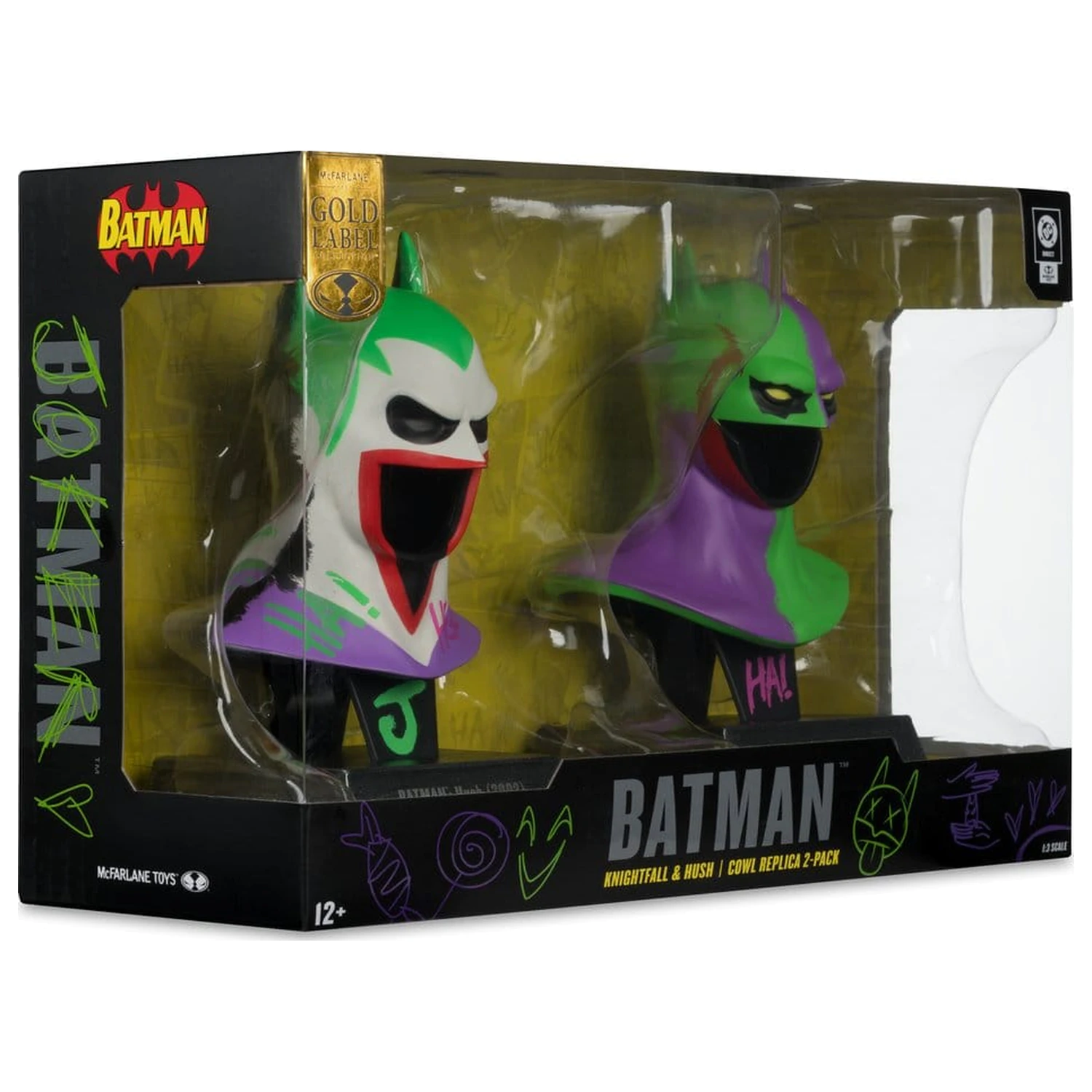 Batman DC Direct Mini Replika 1/3 Doppelpack Batman Cowls Hush & Knightfall (Jokerized) (Gold Label) 18 cm Produktfoto