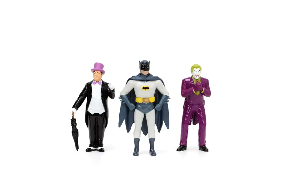 Batman Diecast Modell 1/24 5er Pack Classic TV Series Batman, Robin, Joker, Penguin &amp; Batmobile Produktfoto