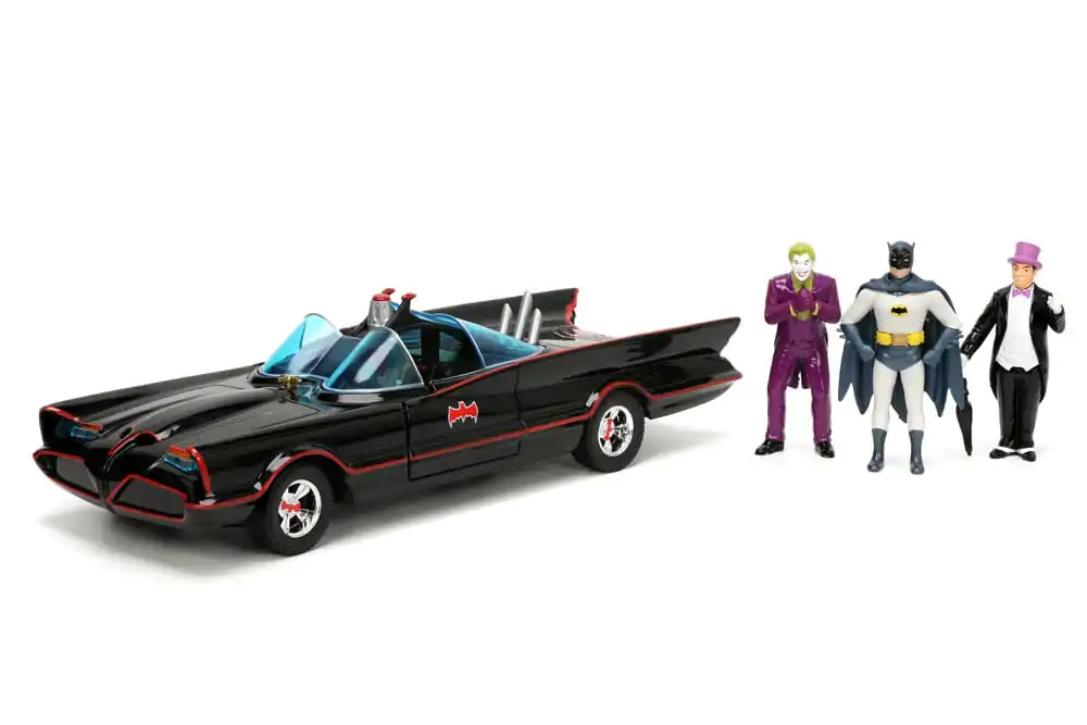 Batman Diecast Modell 1/24 5er Pack Classic TV Series Batman, Robin, Joker, Penguin &amp; Batmobile Produktfoto