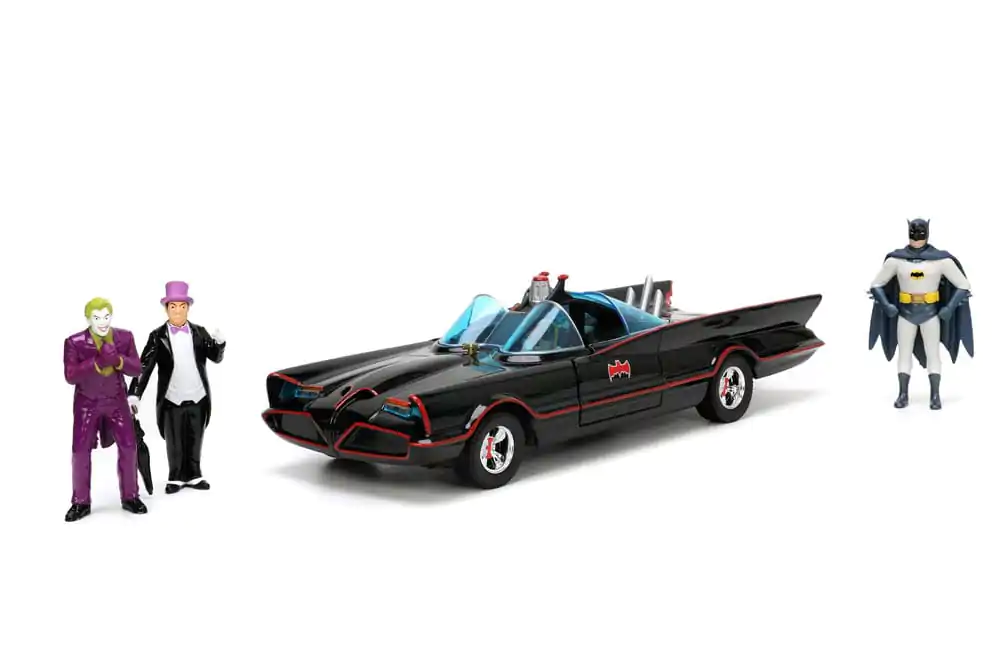 Batman Diecast Modell 1/24 5er Pack Classic TV Series Batman, Robin, Joker, Penguin &amp; Batmobile Produktfoto