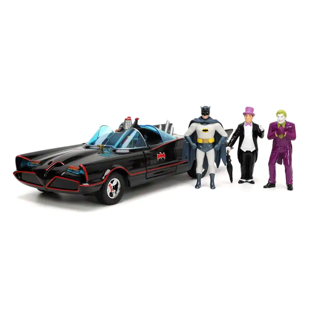 Batman Diecast Modell 1/24 5er Pack Classic TV Series Batman, Robin, Joker, Penguin &amp; Batmobile Produktfoto
