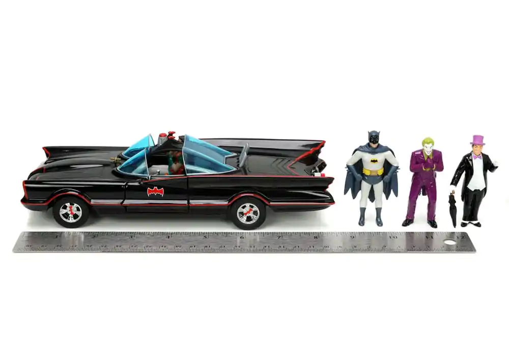 Batman Diecast Modell 1/24 5er Pack Classic TV Series Batman, Robin, Joker, Penguin &amp; Batmobile Produktfoto