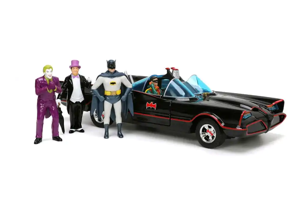 Batman Diecast Modell 1/24 5er Pack Classic TV Series Batman, Robin, Joker, Penguin &amp; Batmobile Produktfoto