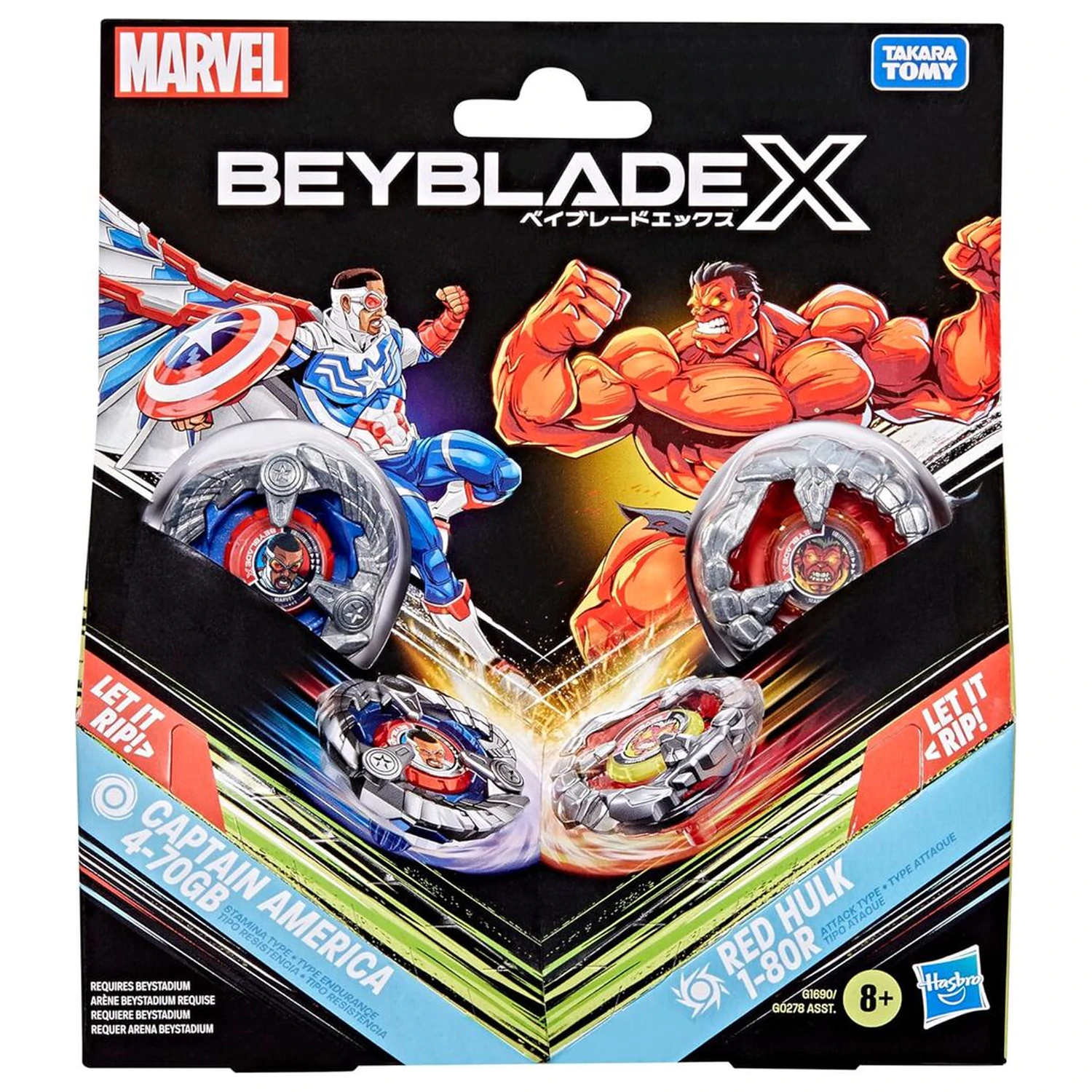 Beyblade X Captain America 4-70 Gigabyte & Red Hulk 1-80 Rot-Set Spiel Produktfoto
